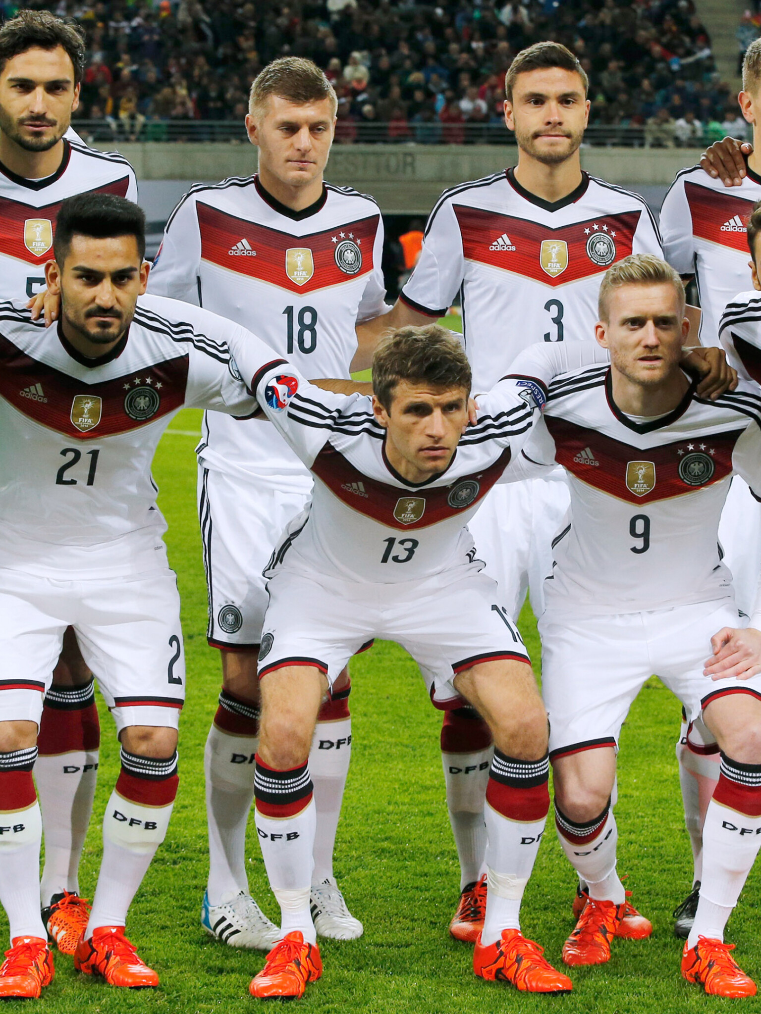 Germany National Football Team: Mats Hummels, Toni Kroos, Jonas Hector, Ilkay Gundogan, Thomas Muller, Andre Schurrle. 1540x2050 HD Background.