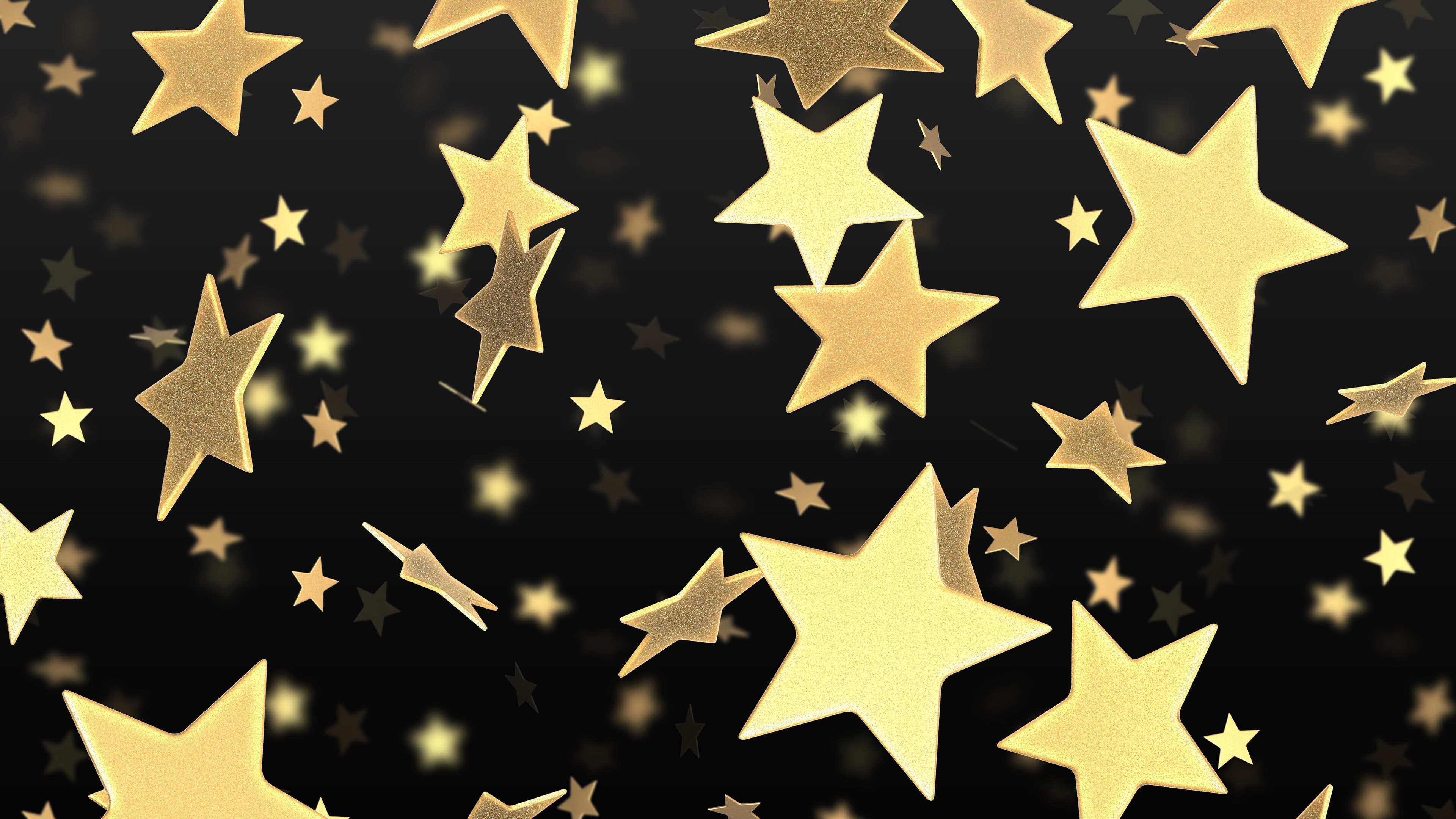 Gold Star: Set of shooting stars, A variety of indoor and outdoor Christmas decoration. 3840x2160 4K Wallpaper.