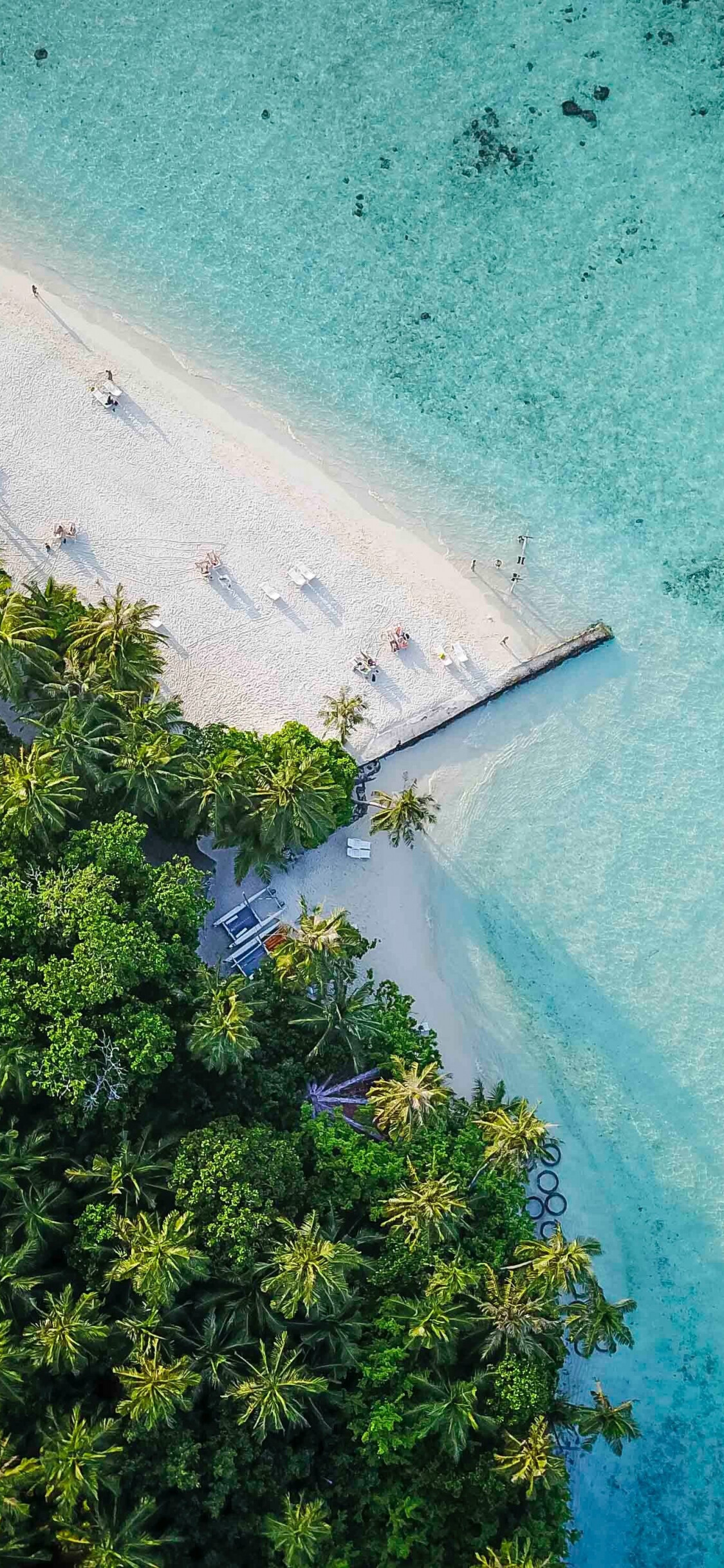 Maldives: An island nation in the Indian Ocean, Aerial view, Beach. 1130x2440 HD Background.