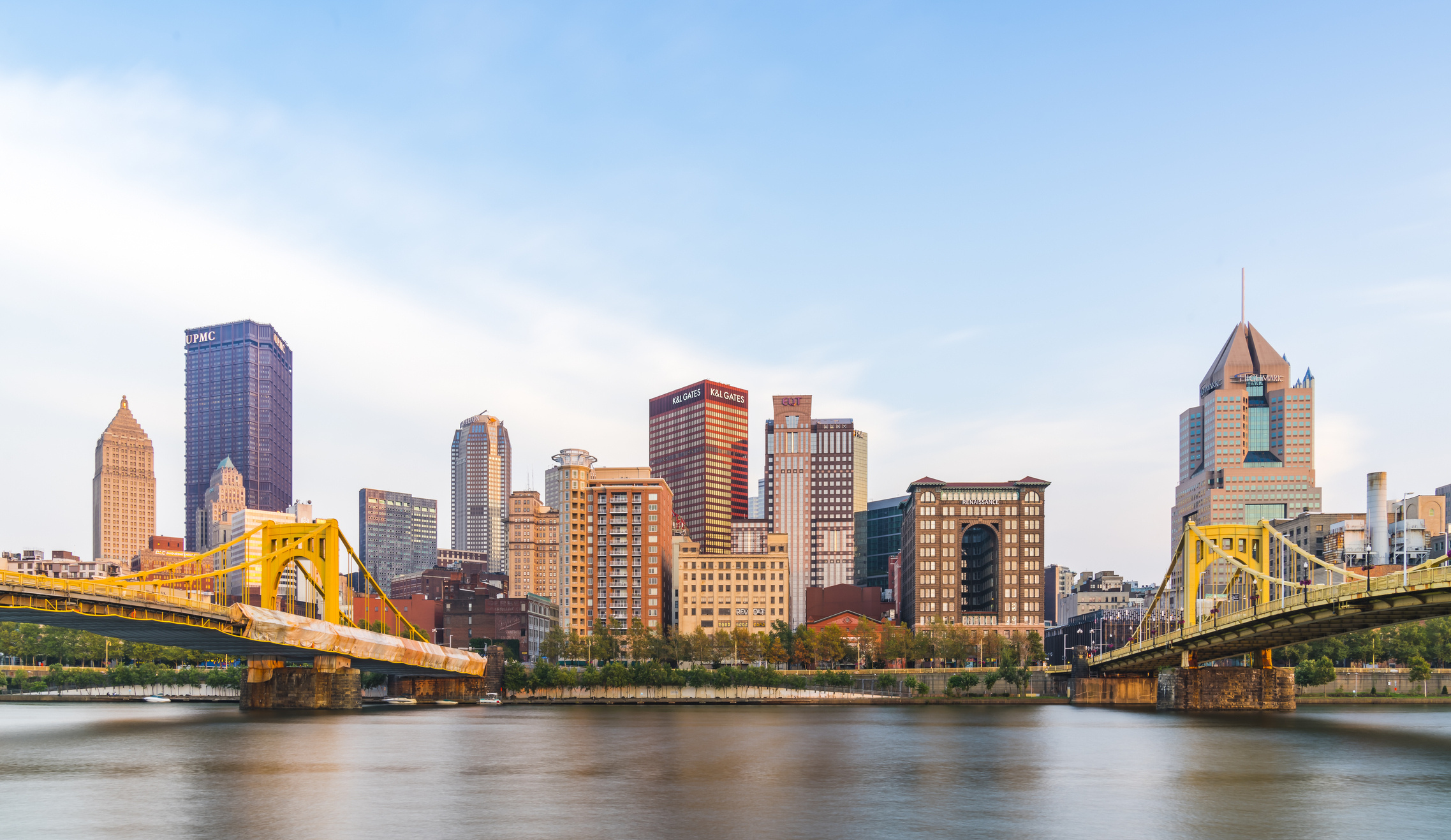 Pittsburgh Skyline, Sunset reflection, Pittsburgh's beauty, Waterfront views, 2280x1320 HD Desktop