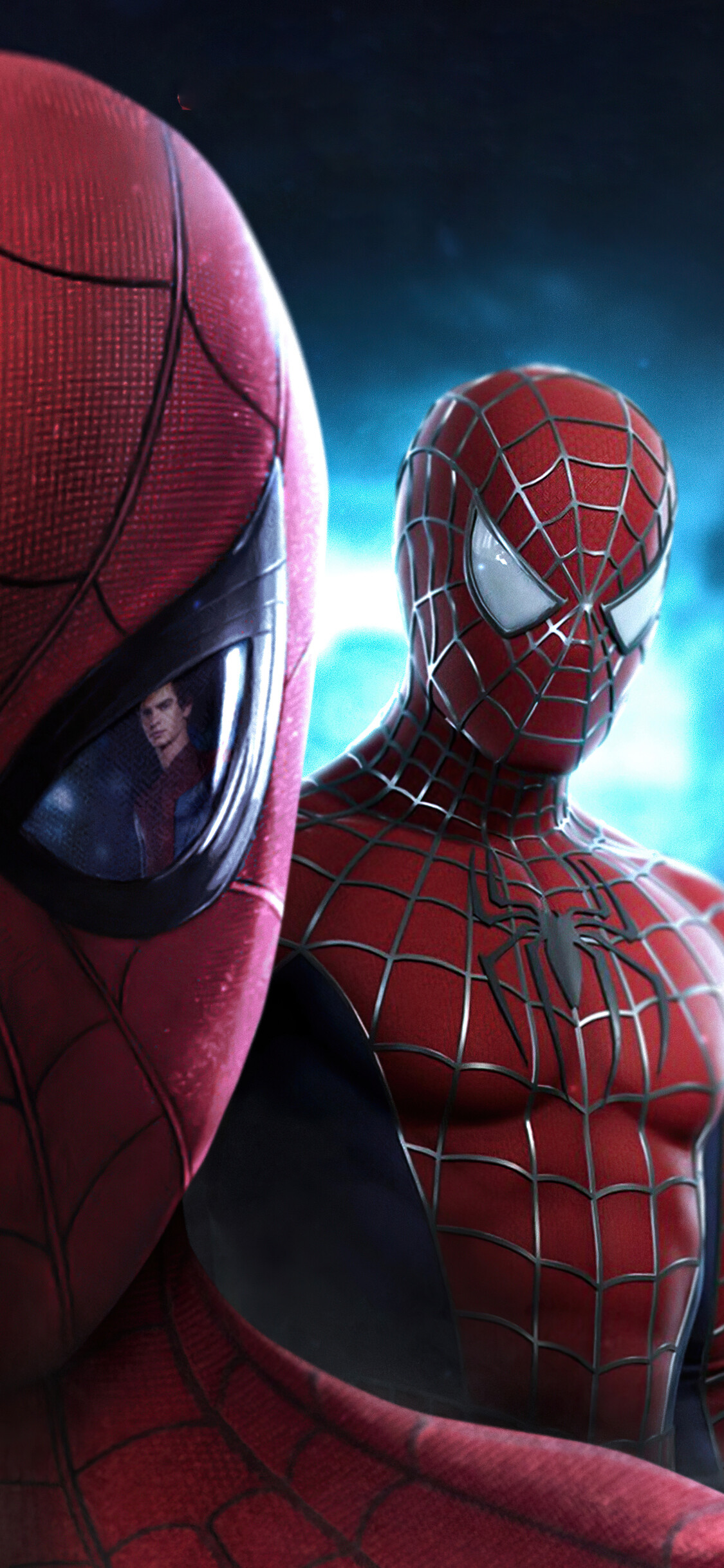 Spider-Man: No Way Home: Tobey Maguire and Andrew Garfield returned as their respective versions of Peter Parker. 1130x2440 HD Wallpaper.