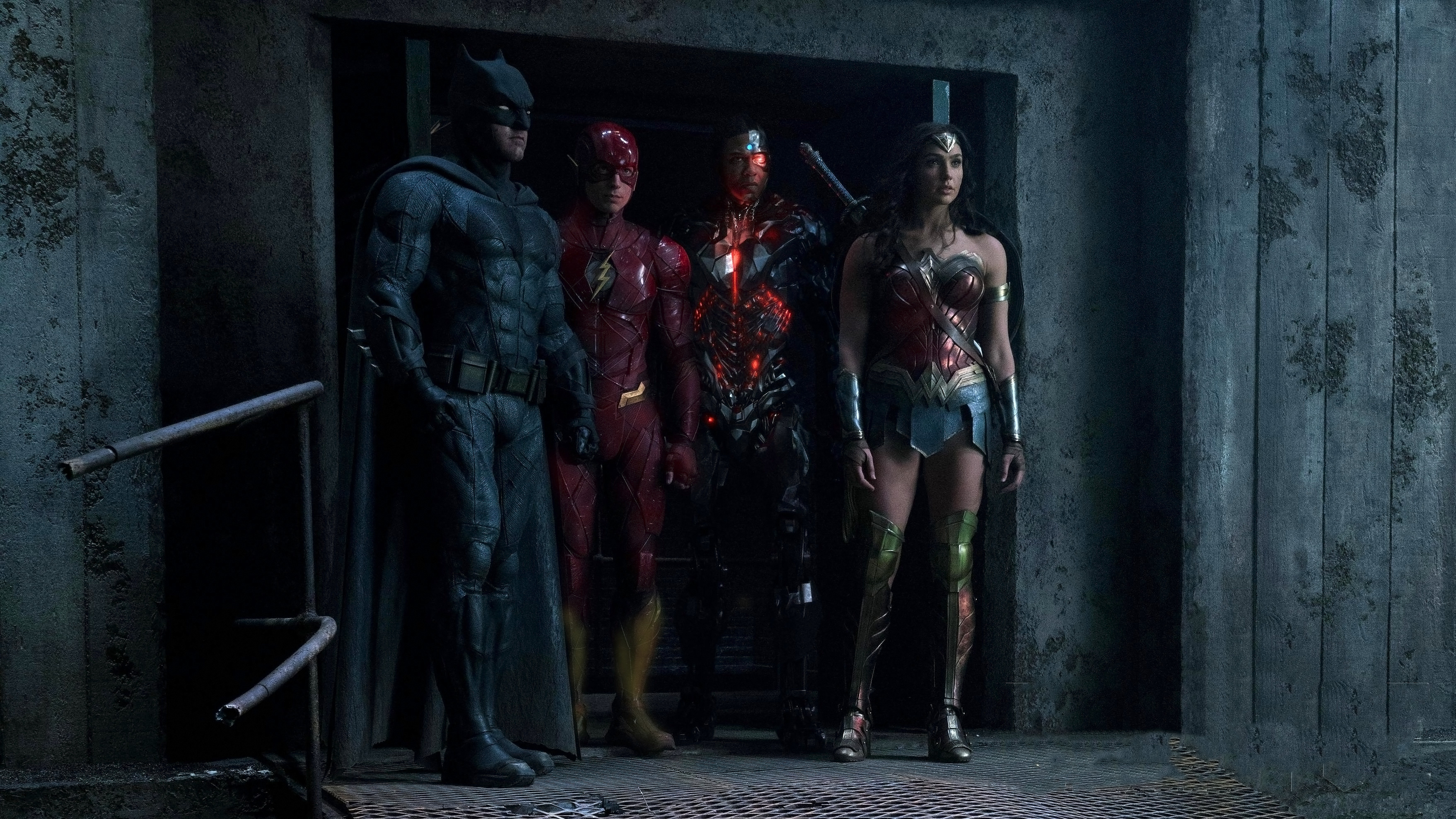 Cyborg (Justice League), Batman, Flash, and Wonder Woman, Team lineup, Movie stills, 3520x1980 HD Desktop