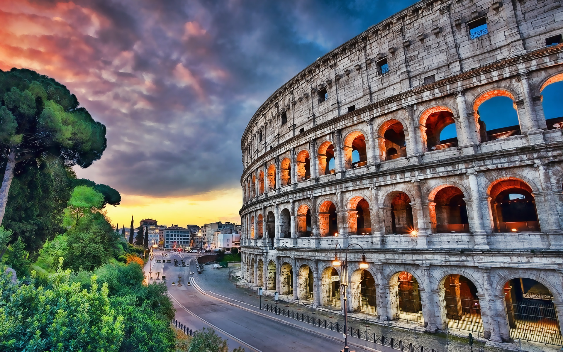 Colosseum, Sunset, Rome, Landmarks, 1920x1200 HD Desktop
