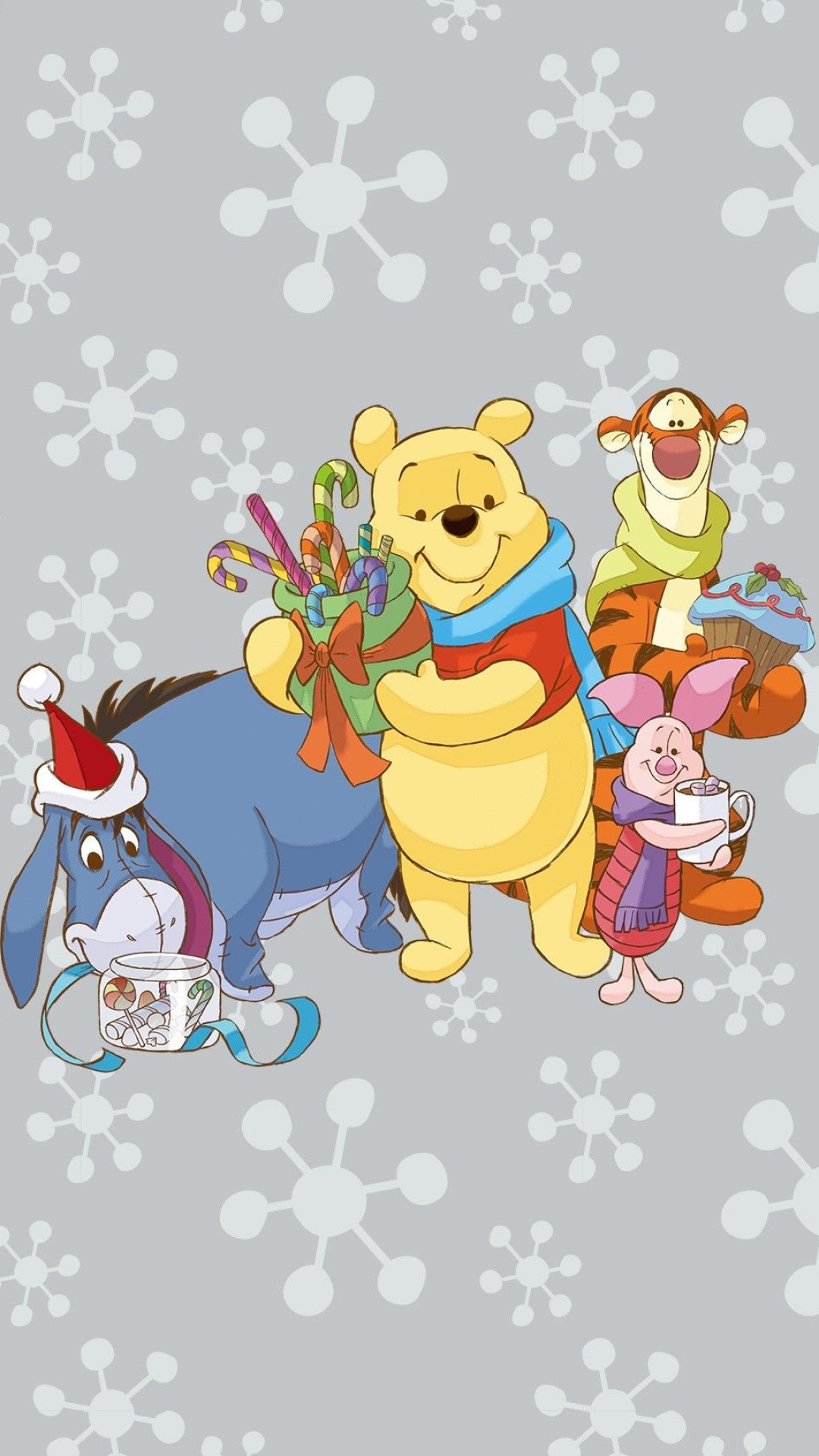 Winnie the Pooh, Christmas wallpaper, Cute illustration, 1080x1920 Full HD Phone