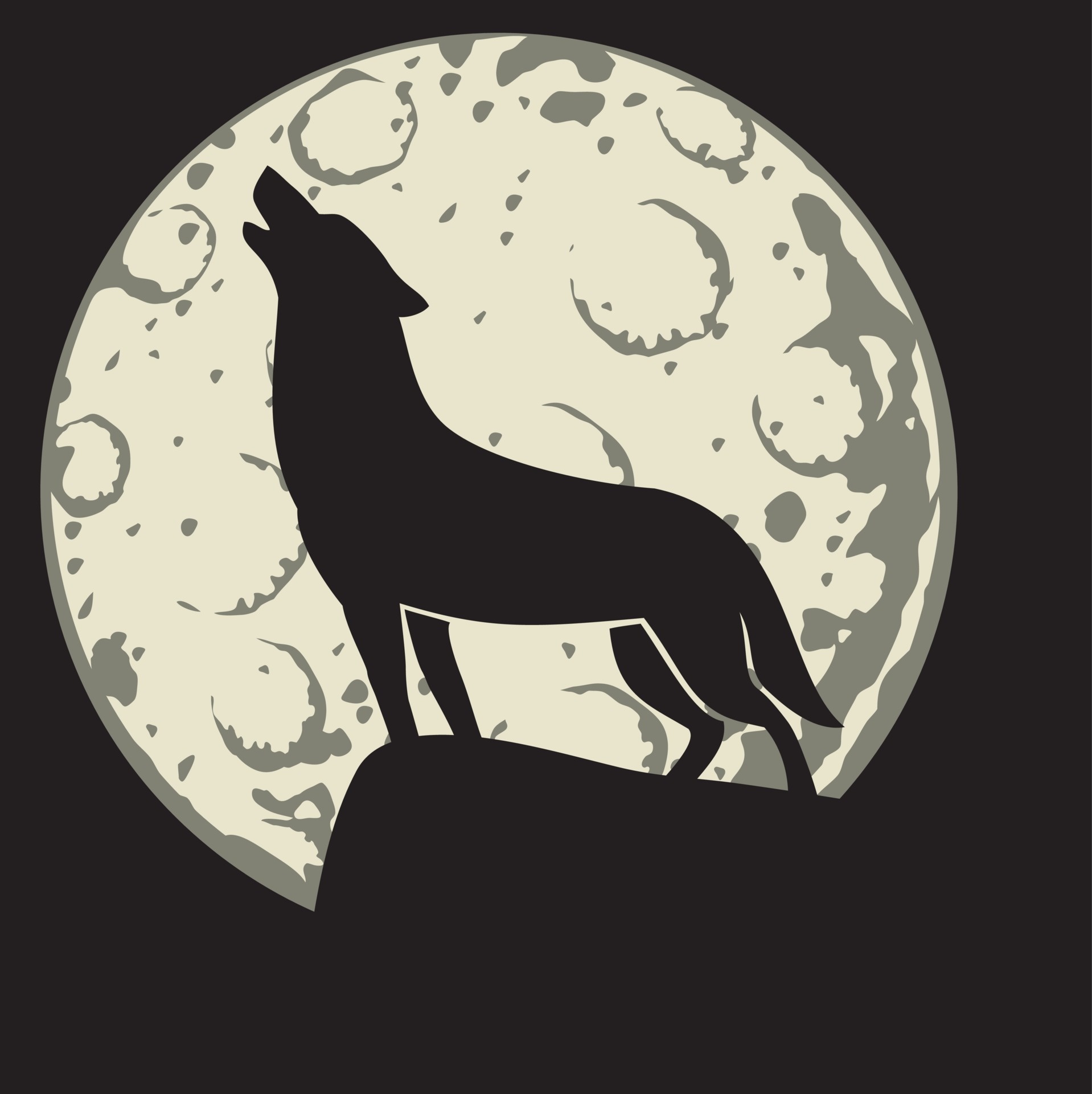 Silhouette of howling wolf, Enchanting moonlit landscape, Vector illustration, Vecteezy, 1920x1920 HD Phone