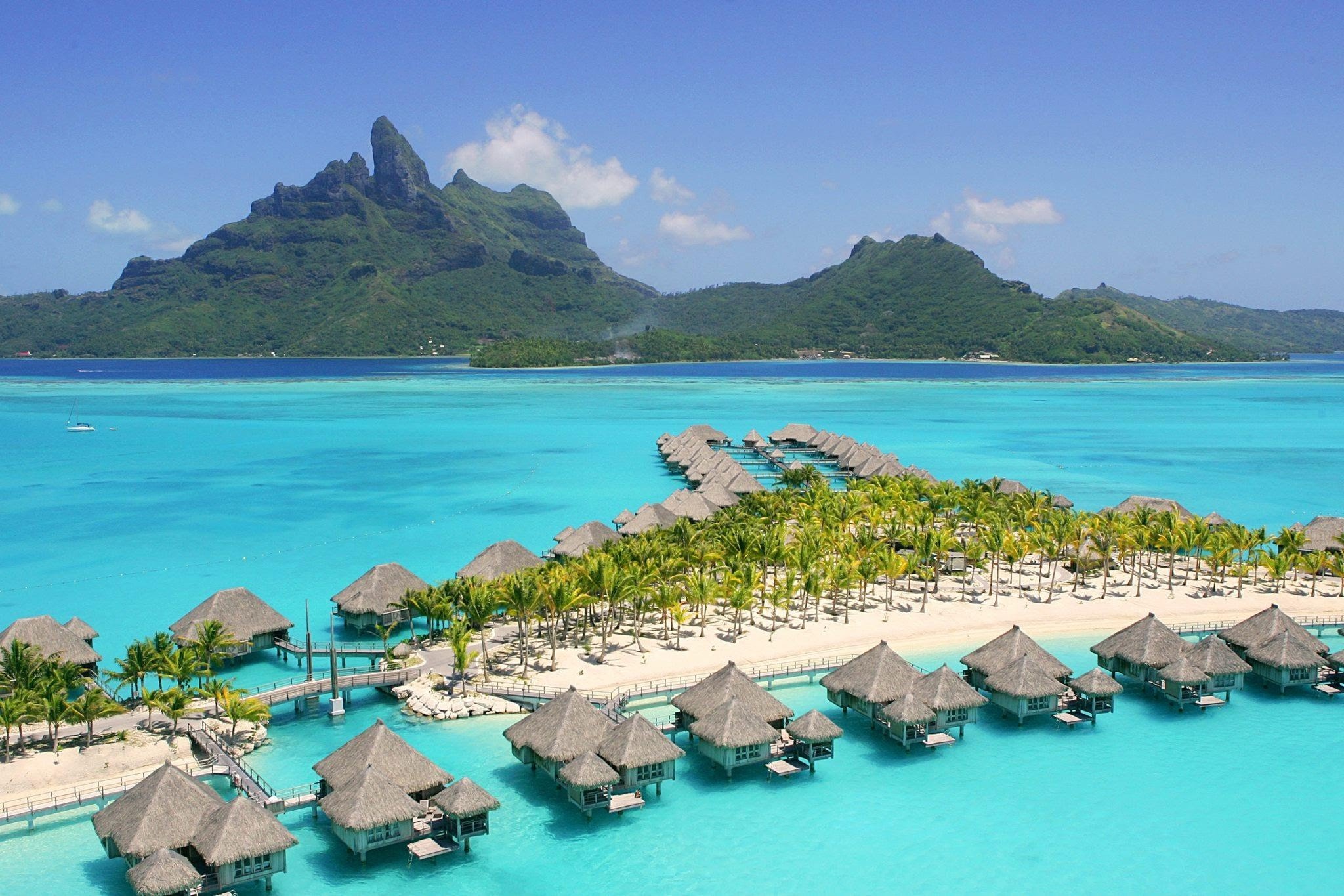 Bora Bora: A major international tourist destination, famous for its seaside. 2050x1370 HD Background.