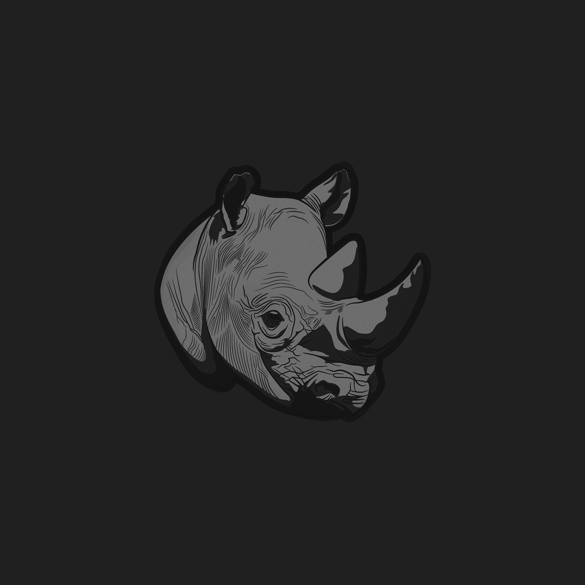 Thoughtful rhino illustration, Dark minimalist artwork, Intriguing rhino design, Artistic rhino depiction, 2050x2050 HD Phone