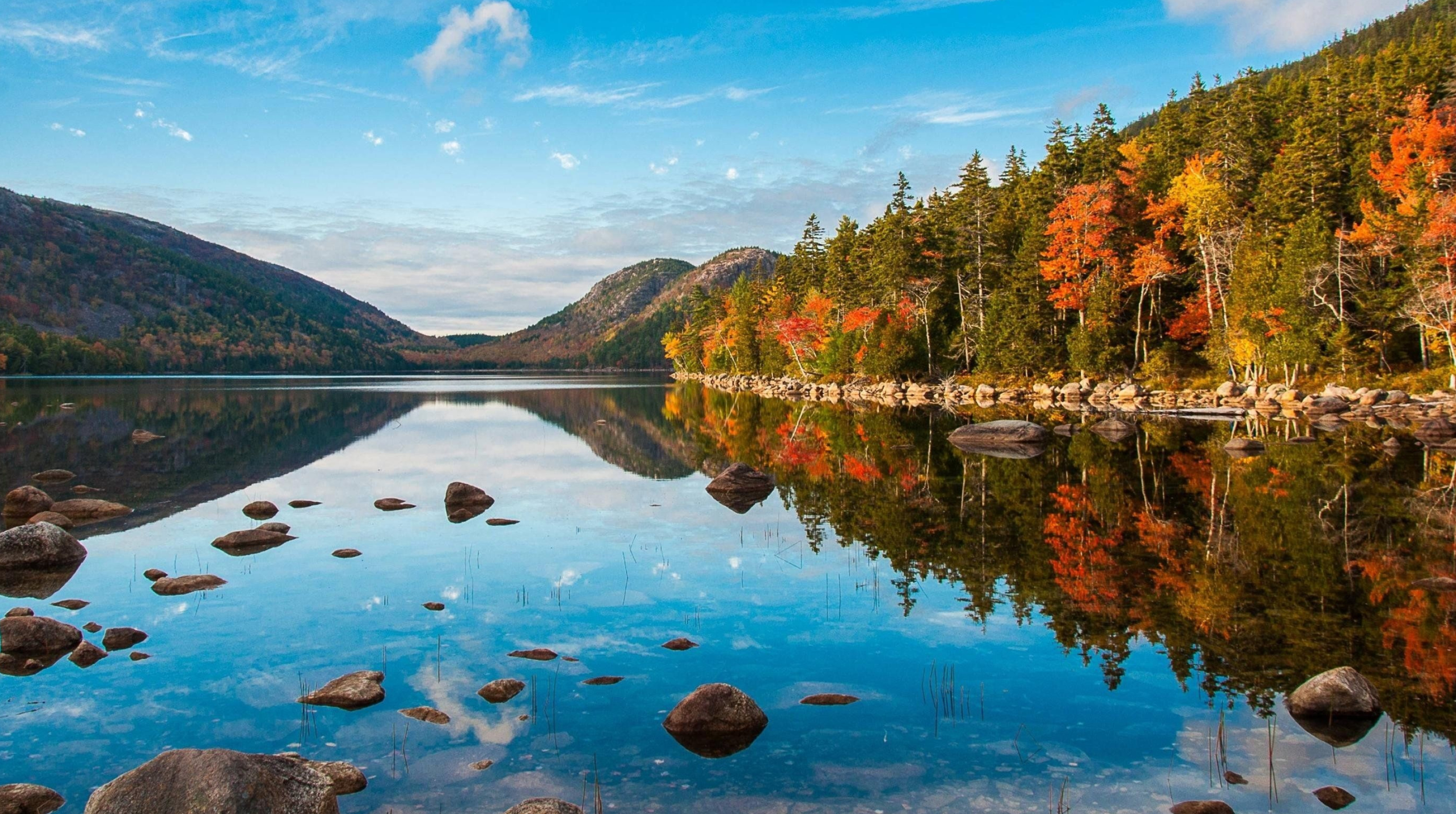 Acadia National Park, Jordan Pond, Scenic lakes, Nature wallpaper, 3410x1910 HD Desktop