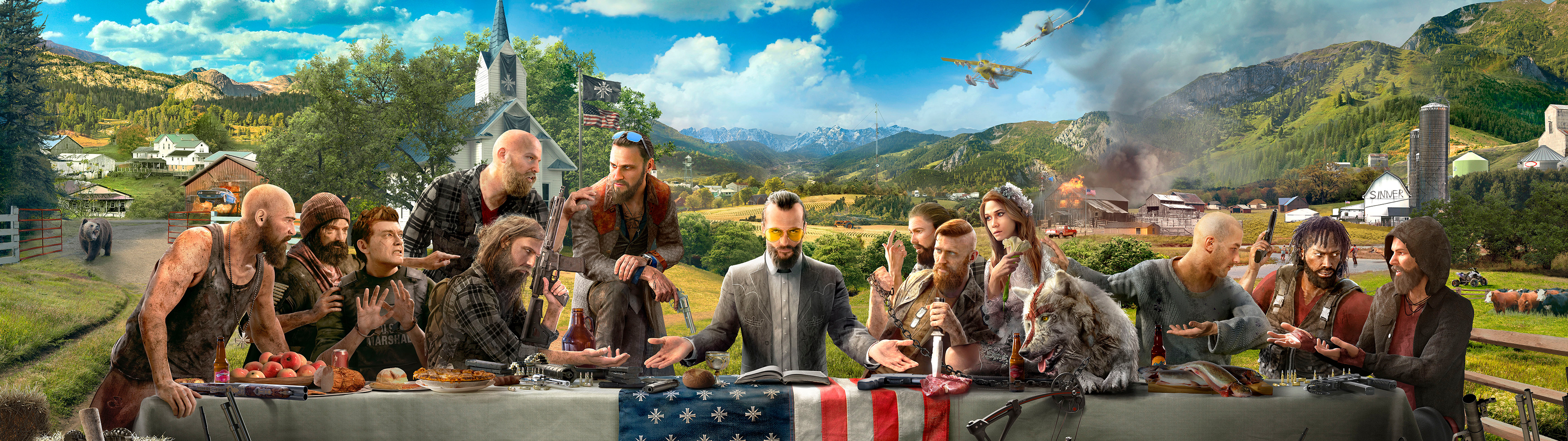Far Cry 5, Key art, Massive battles, Captivating world, 3840x1080 Dual Screen Desktop