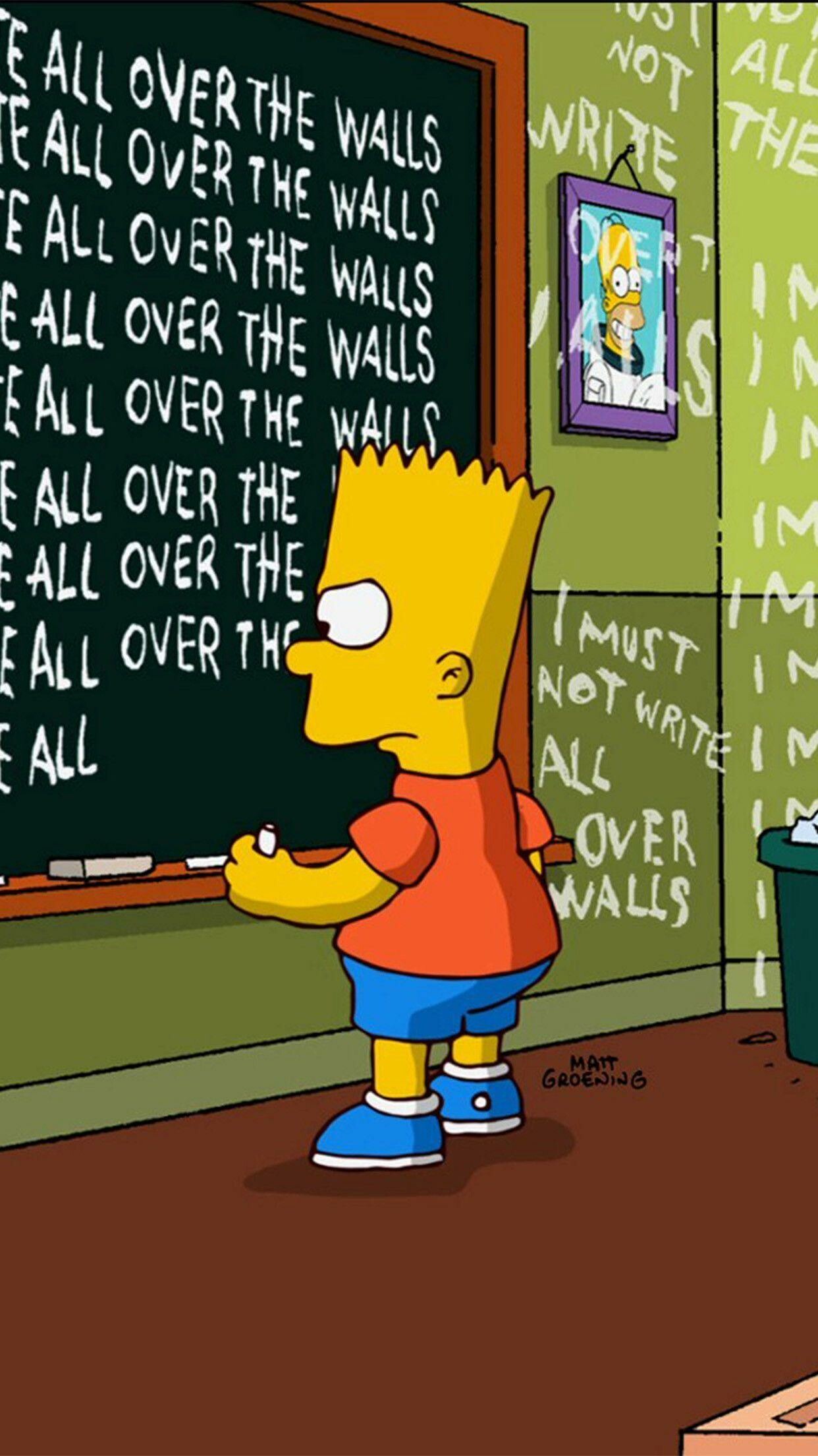 The Simpsons: Bart, Chalkboard gag, Series debuted on December 17, 1989. 1250x2210 HD Wallpaper.