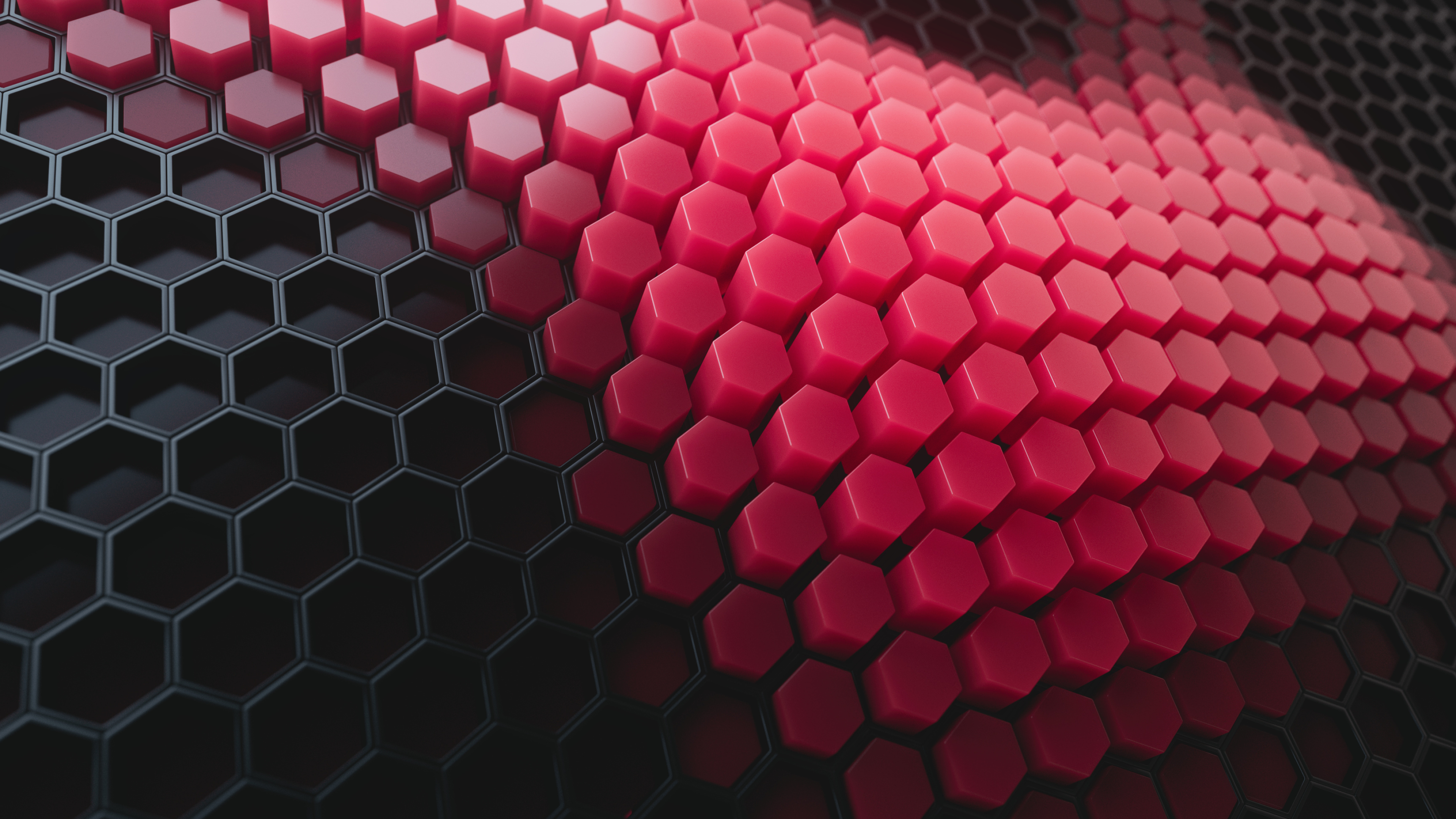 Red and black, Hexagon wallpapers, Striking contrast, Modern design, 3840x2160 4K Desktop
