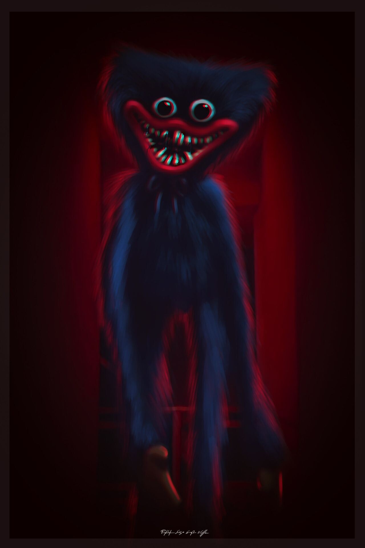 Poppy Playtime: Huggy, A barbaric and bloodthirsty creature, Blue fur and many razor-sharp teeth, Mindlessly violent nature. 1280x1920 HD Wallpaper.