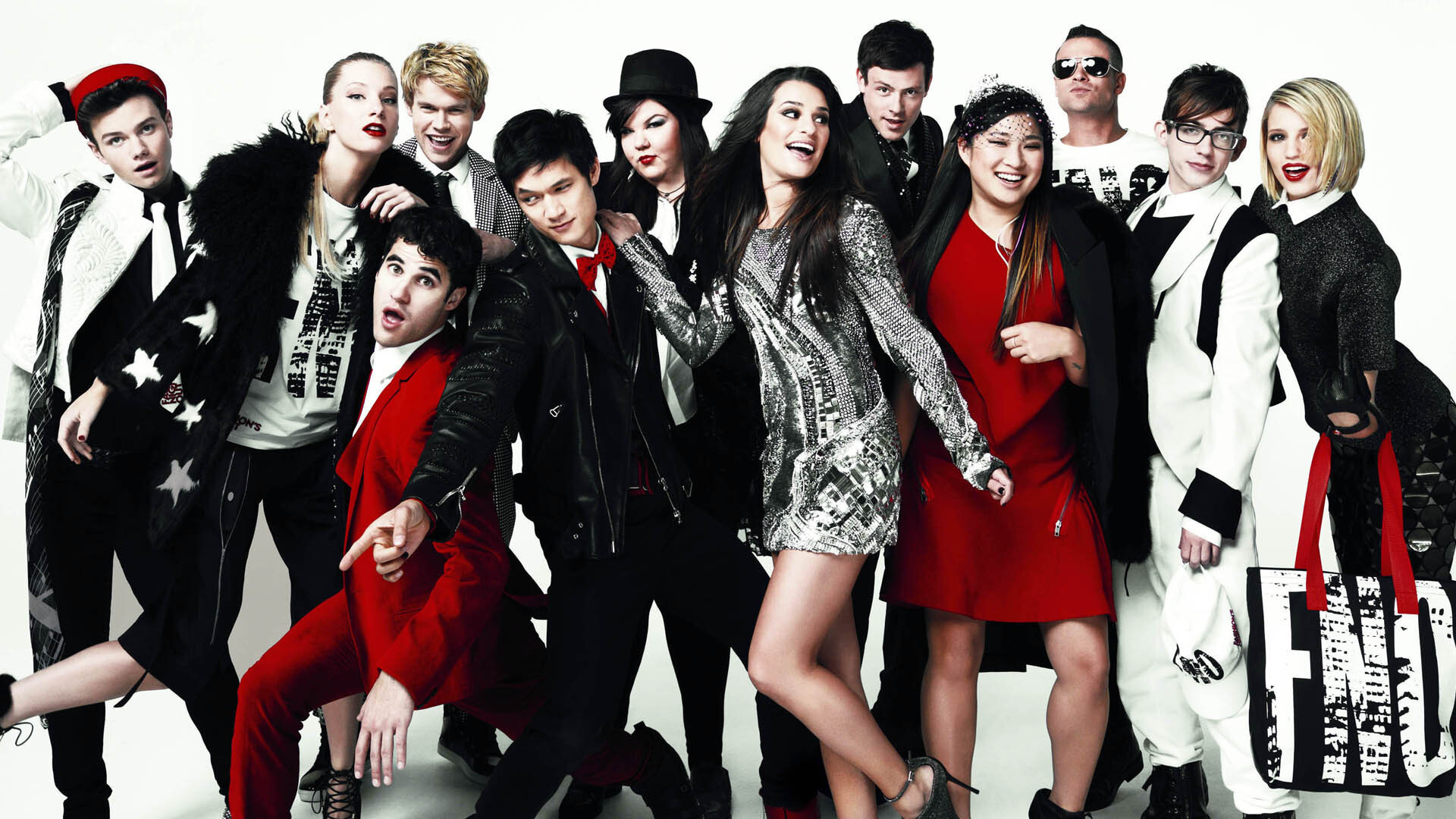 Glee (TV series): Blaine Anderson, Mike Chang, Sam Evans, Lauren Zizes, Brittany Pierce. 1920x1080 Full HD Wallpaper.