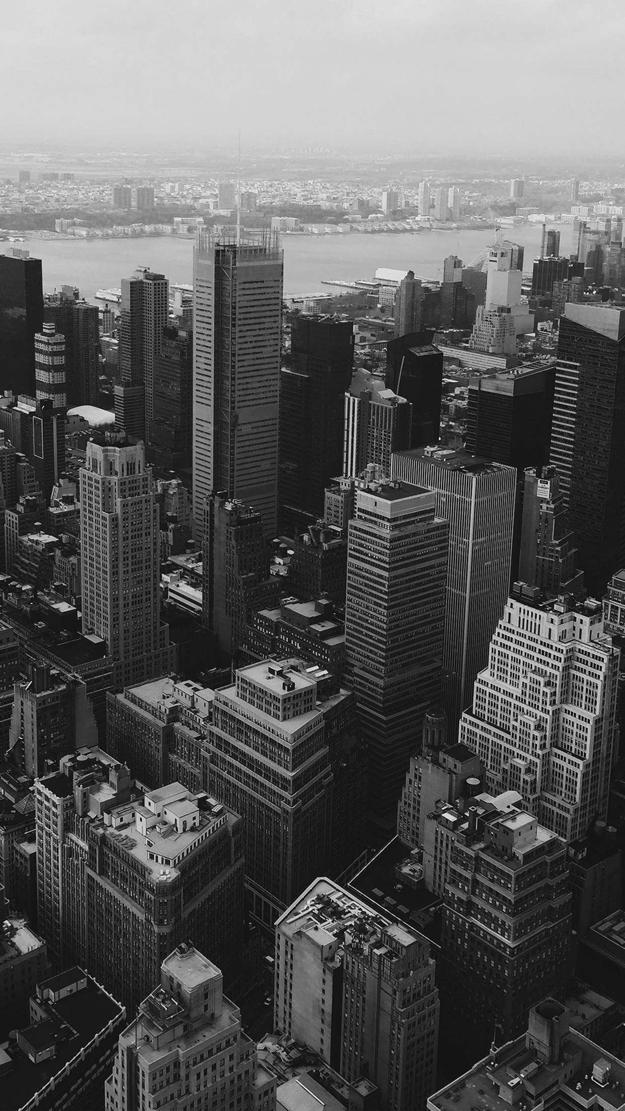 New York skyline, Black and white, Dark wallpaper, Hudson River, 1250x2210 HD Phone