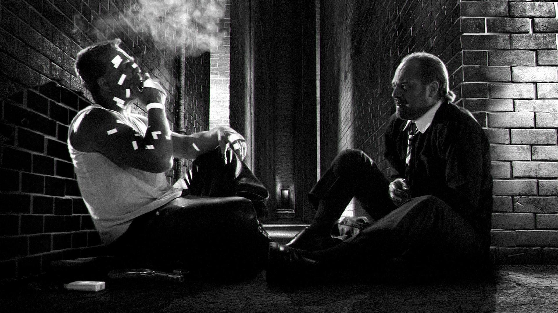 Sin City: A neo-noir film based on Frank Miller's comic series, 2005. 1920x1080 Full HD Background.
