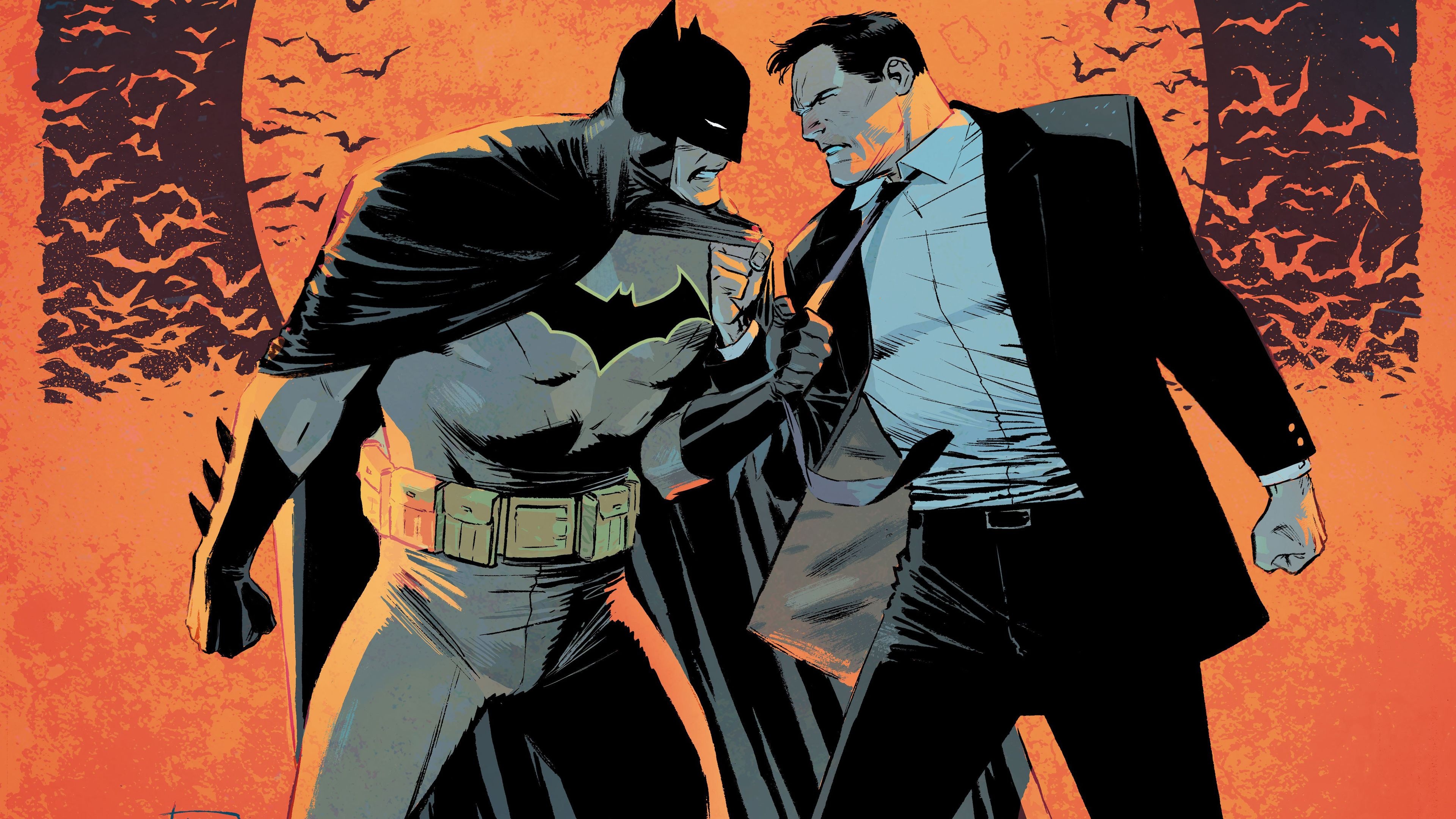 Expressionistic Batman art, Comic style, Strong contrast, Heroic figure, DC universe, 3840x2160 4K Desktop