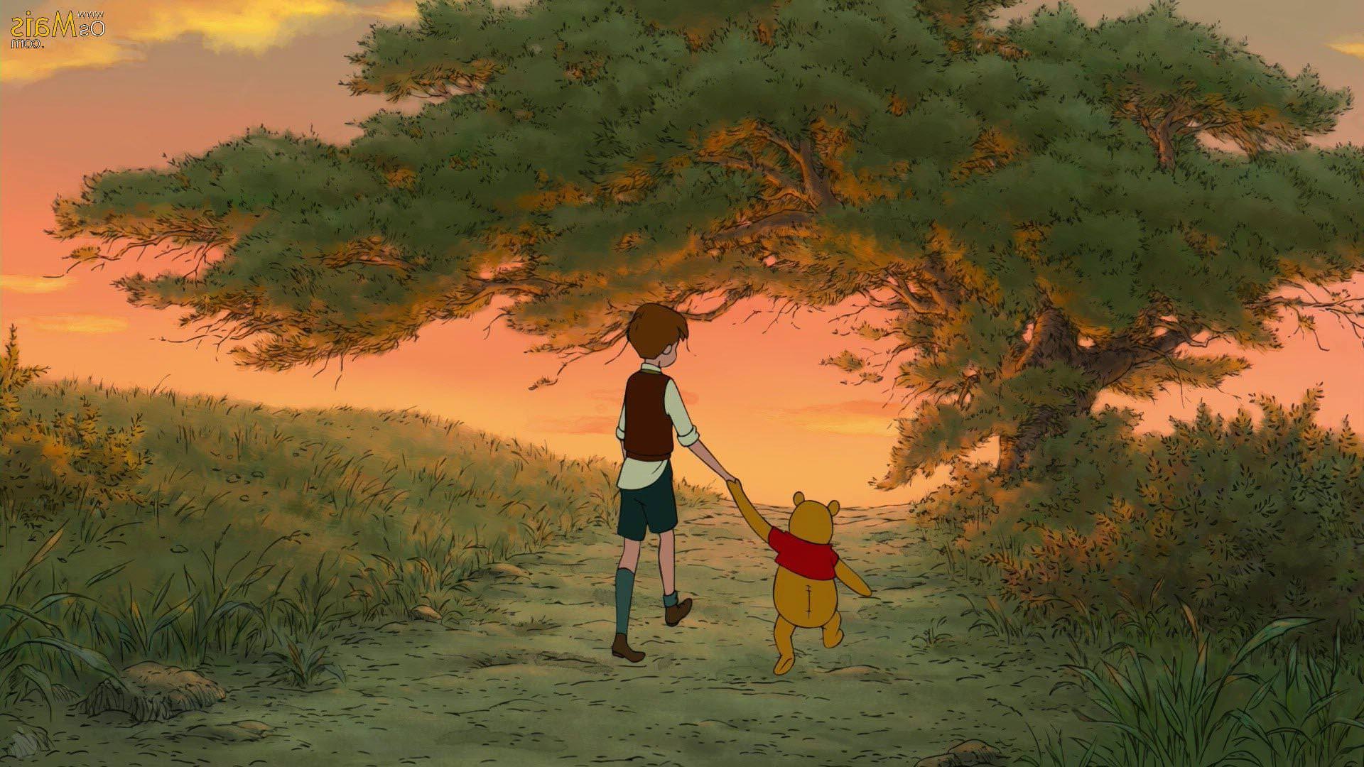 Christopher Robin, Winnie the Pooh, Walking along path, Photoshop request, 1920x1080 Full HD Desktop
