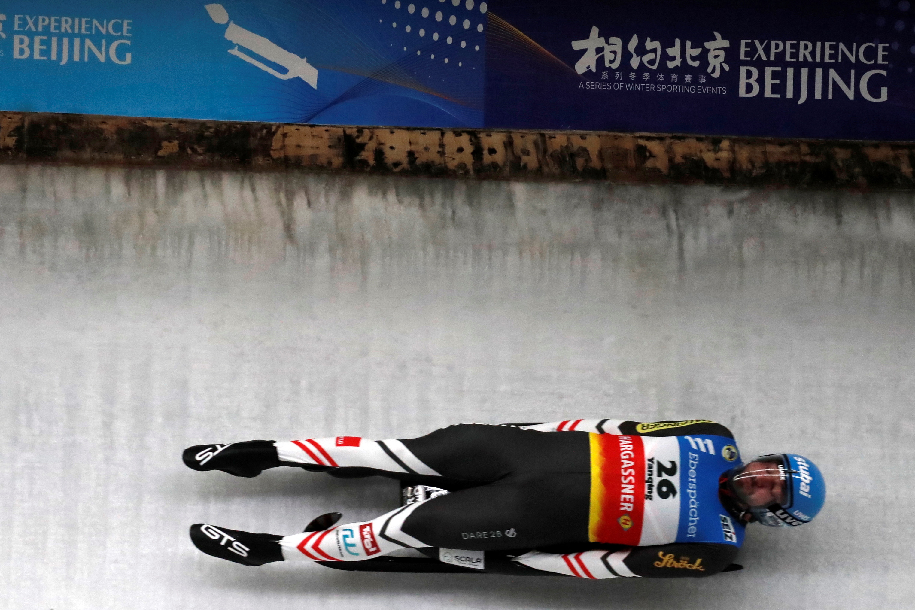 Luge: David Gleirscher of Austria in action during the Men's Singles competition, Beijing 2022. 3050x2040 HD Background.