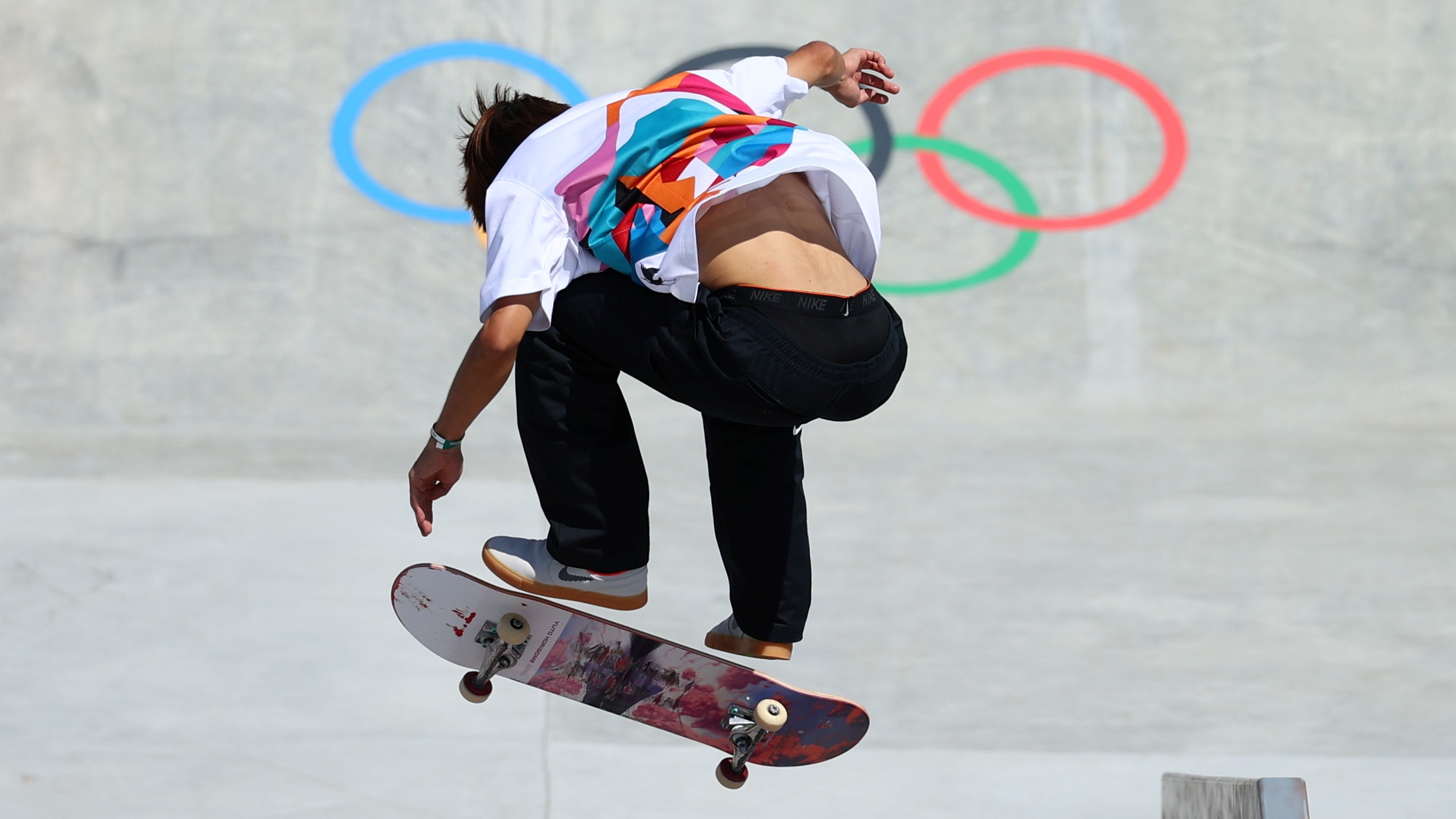 Skateboarding: Skater performs various tricks at the 2020 Summer Olympics in Tokyo, Japan. 2740x1540 HD Background.