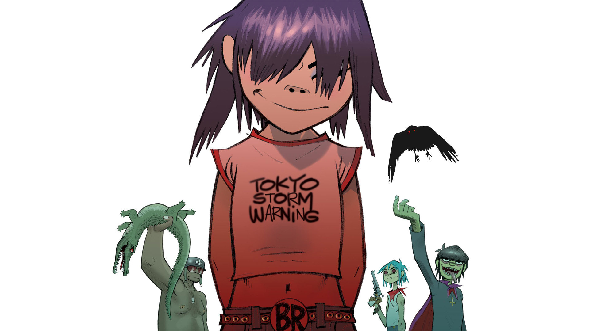Noodle (Gorillaz): The award-winning virtual group, Phase 2, 2D, Murdoc, Russel. 1920x1080 Full HD Background.