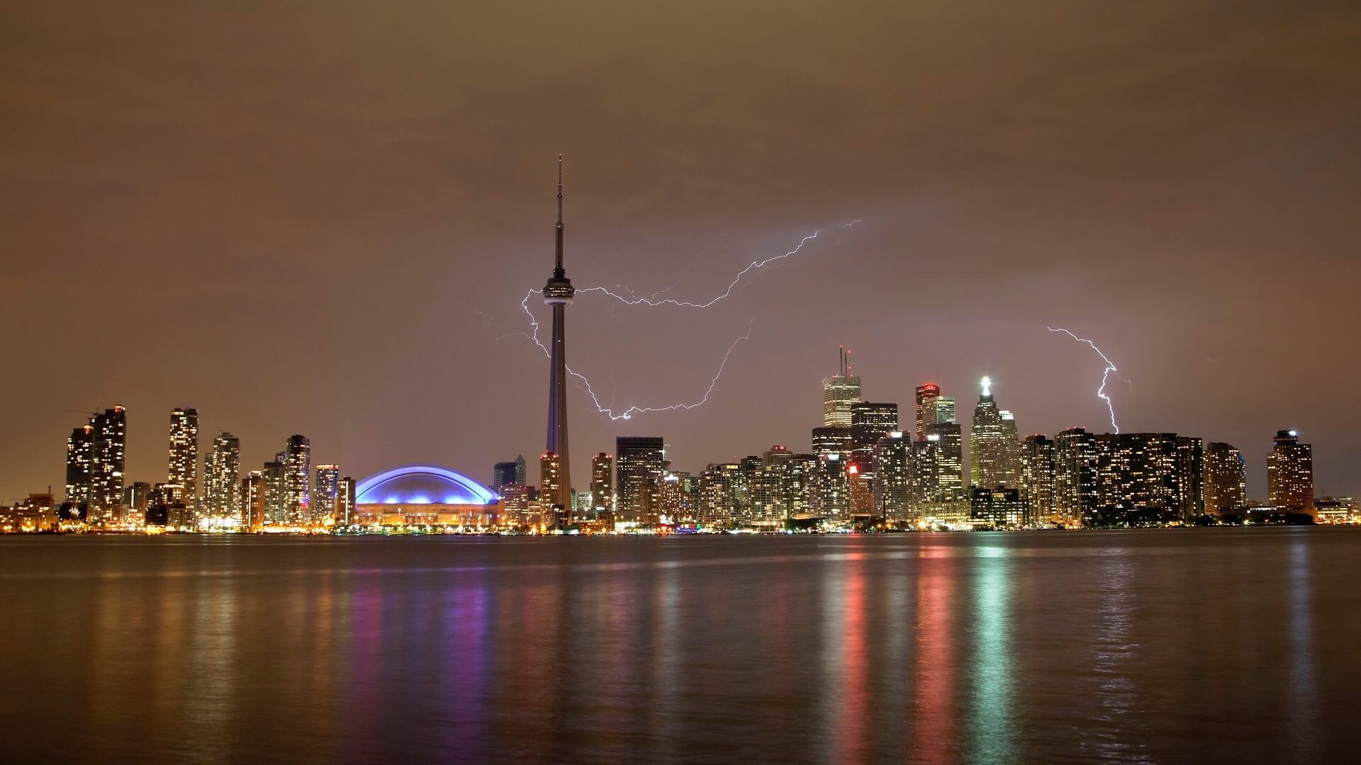 Toronto Skyline, Travels, Lightning storm, Ontario, 1920x1080 Full HD Desktop