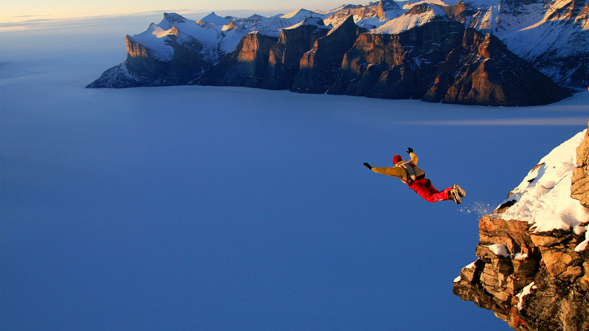 Parachuting: Extreme recreational activity and a competitive sport, Jumping from a cliff. 1920x1080 Full HD Wallpaper.