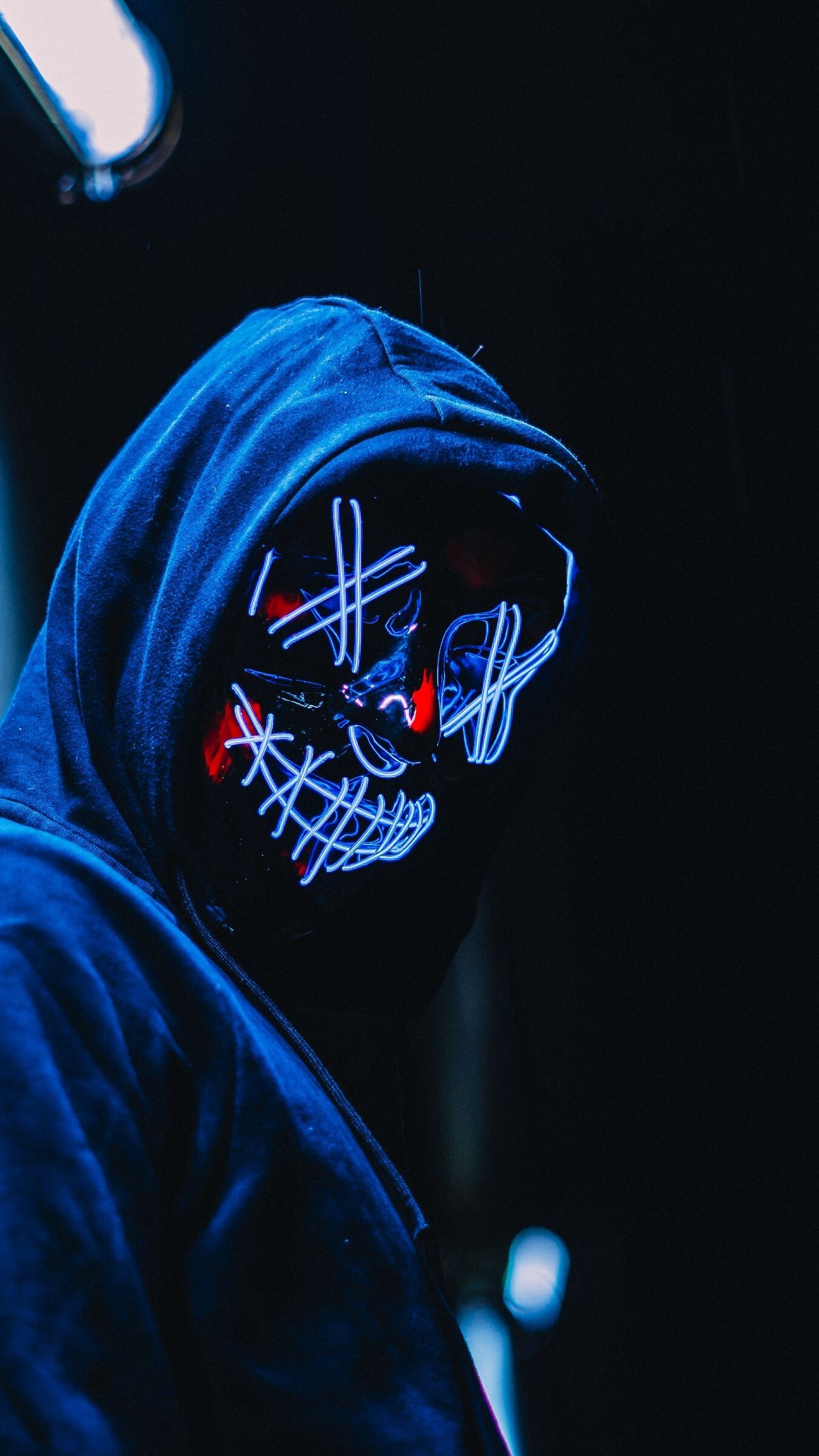 Glow in the Dark: Light-emitting mask, Gleaming figure, Neon lights, Glowing mask. 1350x2400 HD Wallpaper.