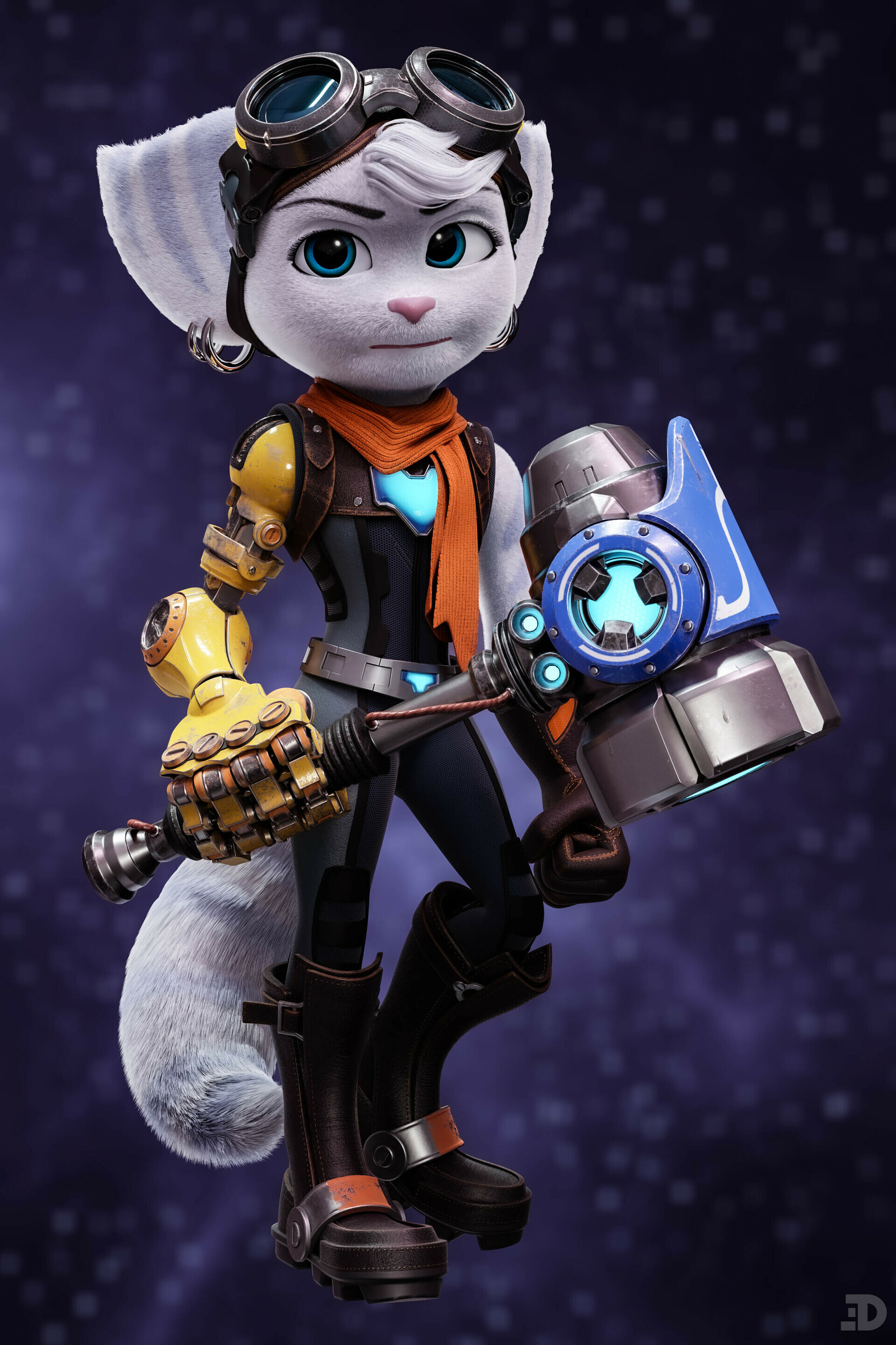 Ratchet and Clank: Rift Apart: Rivet, A lombax and Ratchet's alternate dimension version. 1920x2880 HD Background.
