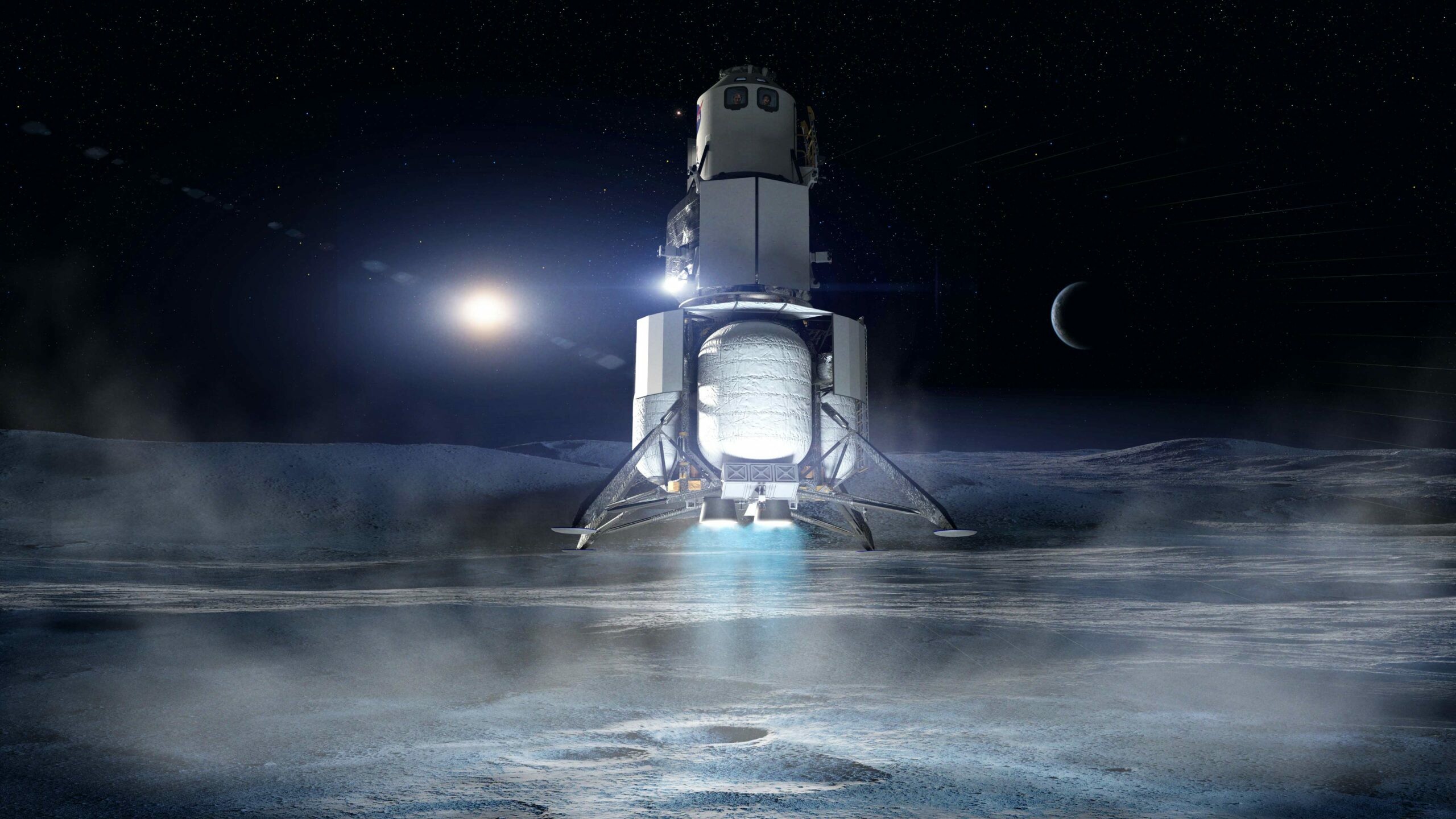 Blue Origin: Blue Moon, A flexible lander delivering a wide variety of small, medium, and large payloads to the lunar surface. 2560x1440 HD Wallpaper.