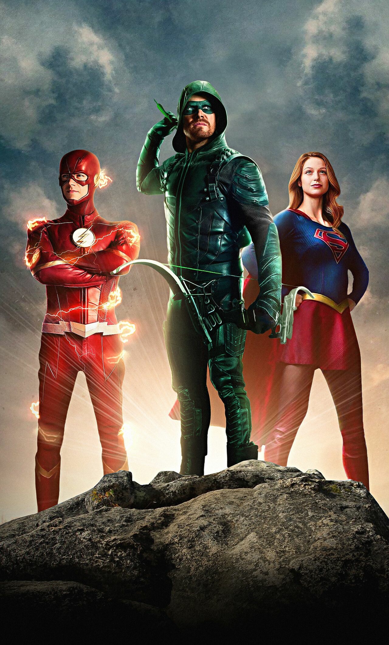 Green Arrow: Flash, Supergirl, The emerald archer of DC Comics. 1280x2120 HD Background.