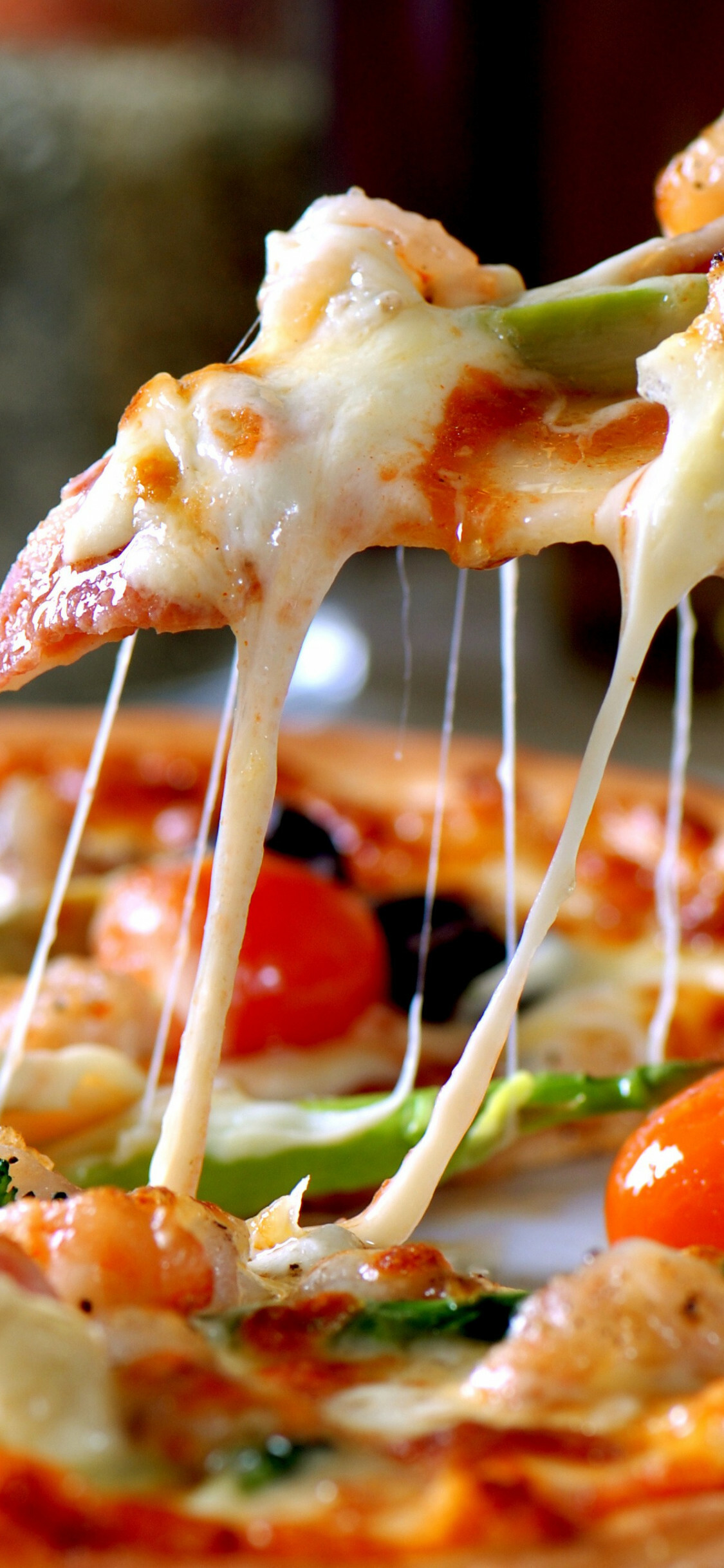 Pizza: Italian dish, Mozzarella, Close-up. 1130x2440 HD Background.