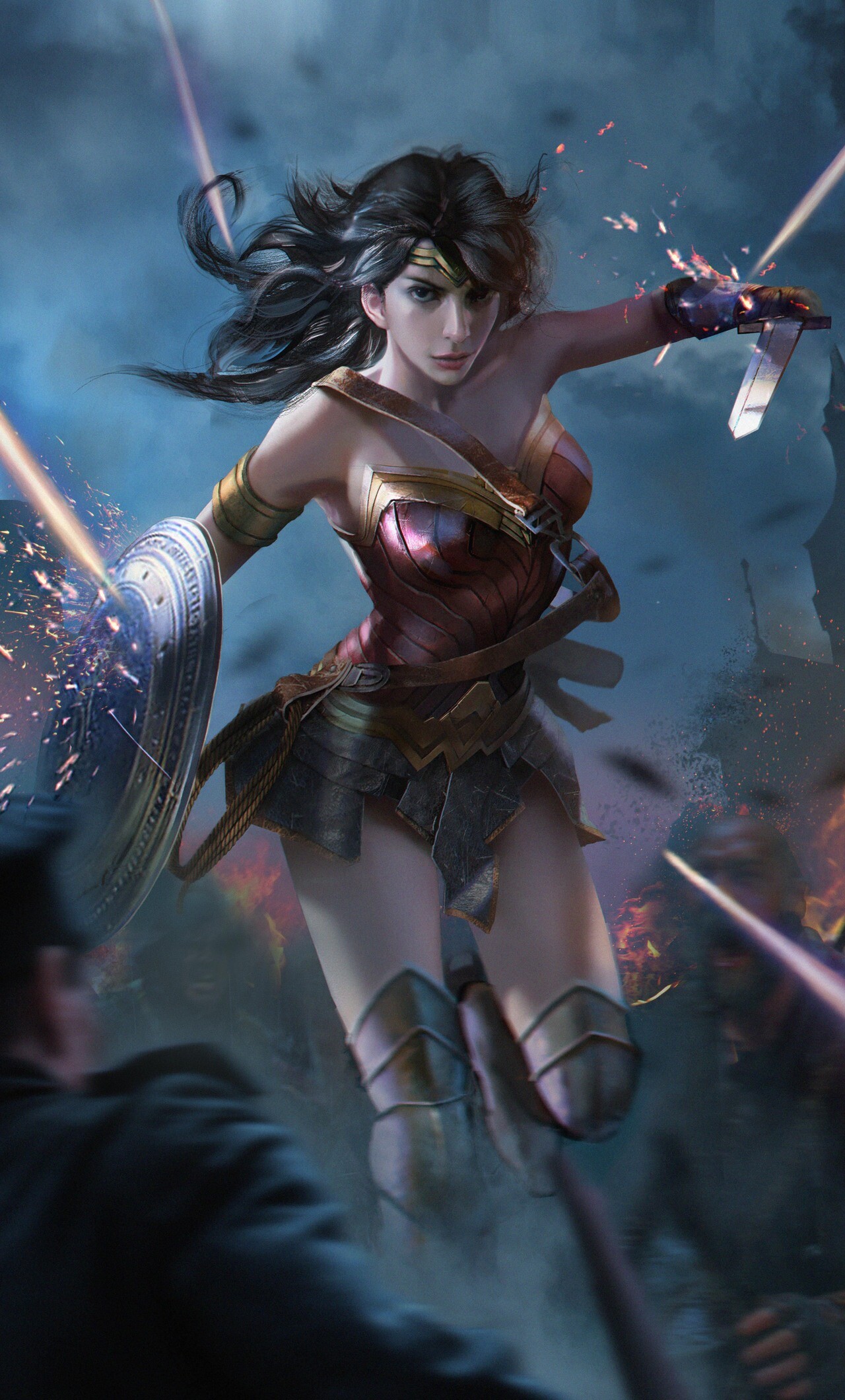 Wonder Woman, Fantasy art, Mythical world, Heroic warrior, 1280x2120 HD Handy