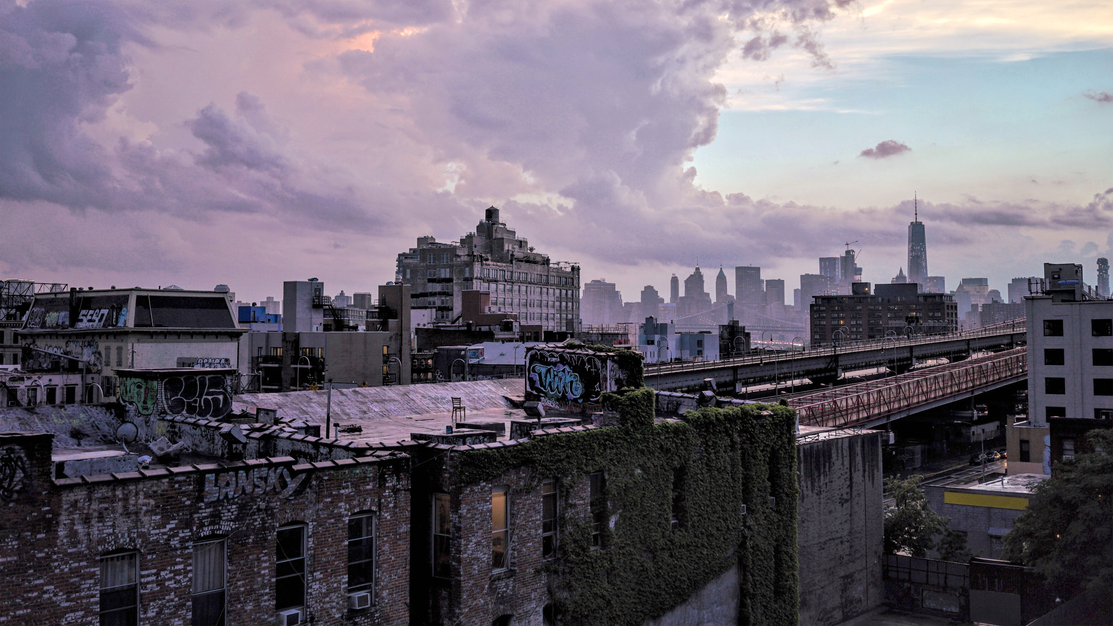 Graffiti rooftops, Overcast skyline, Jason McCann, HD wallpapers, 3840x2160 4K Desktop