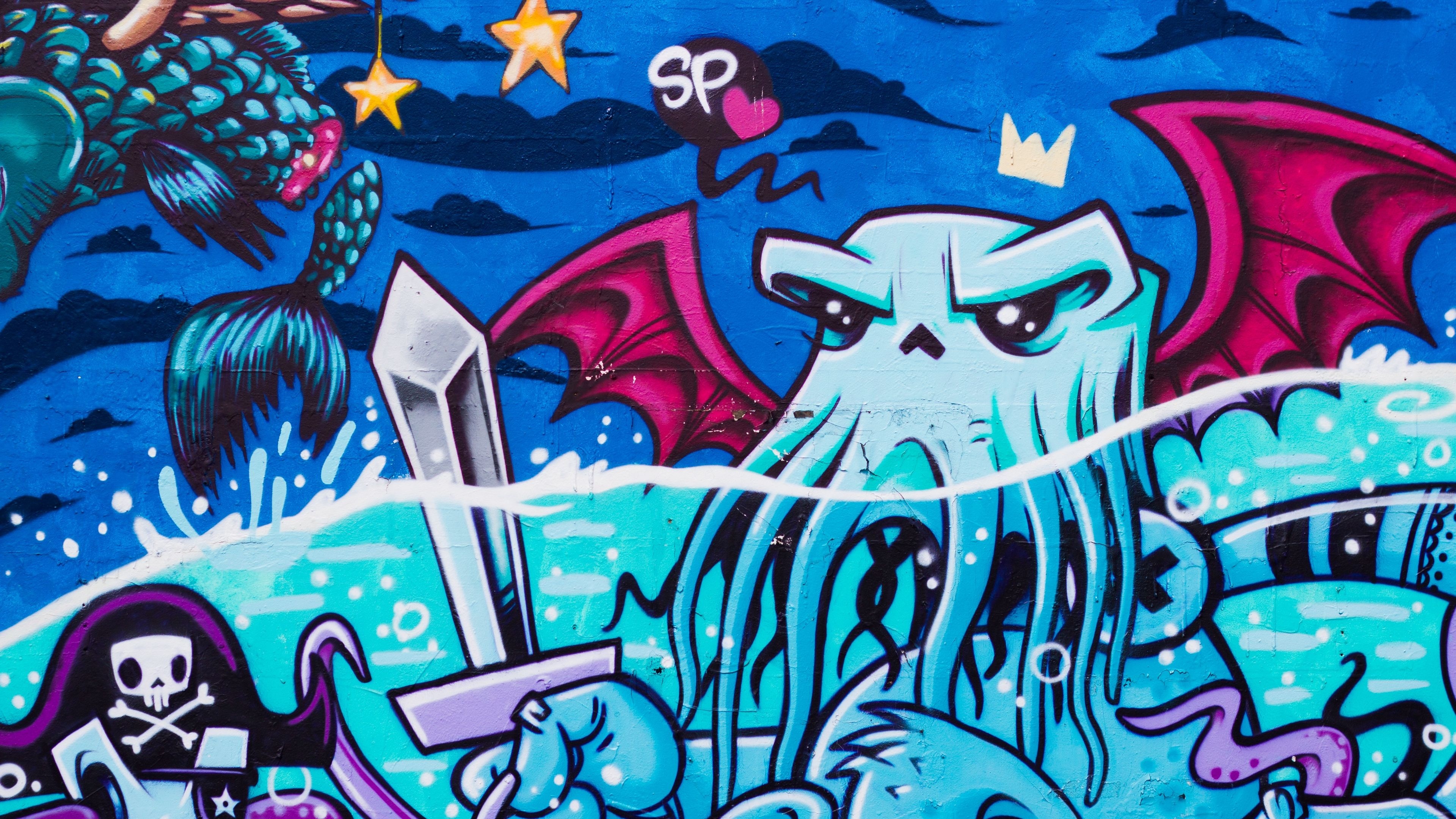 Octopus Graffiti, Street Art Wallpaper, 3840x2160 4K Desktop