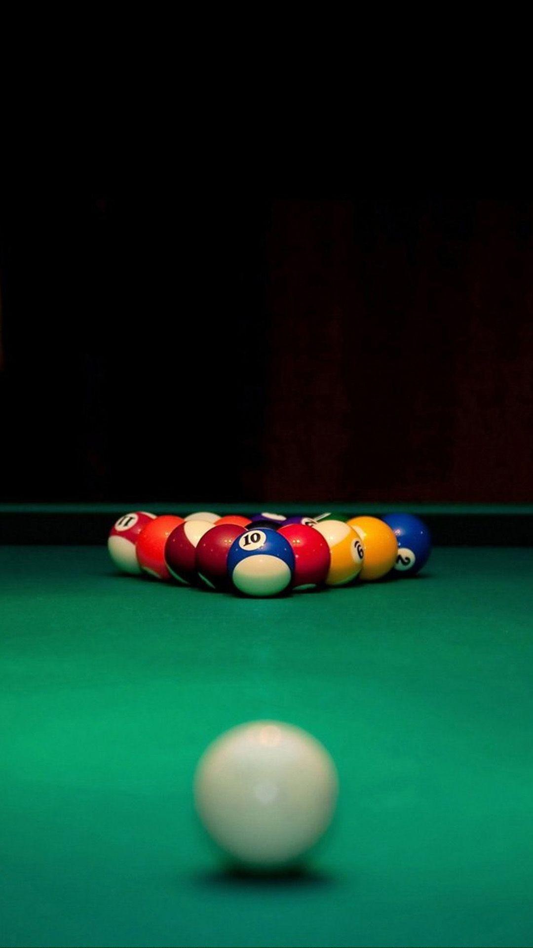 Cue Sports: A white cue ball before the break shot in a classic eightball type of a recreational sport. 1080x1920 Full HD Wallpaper.