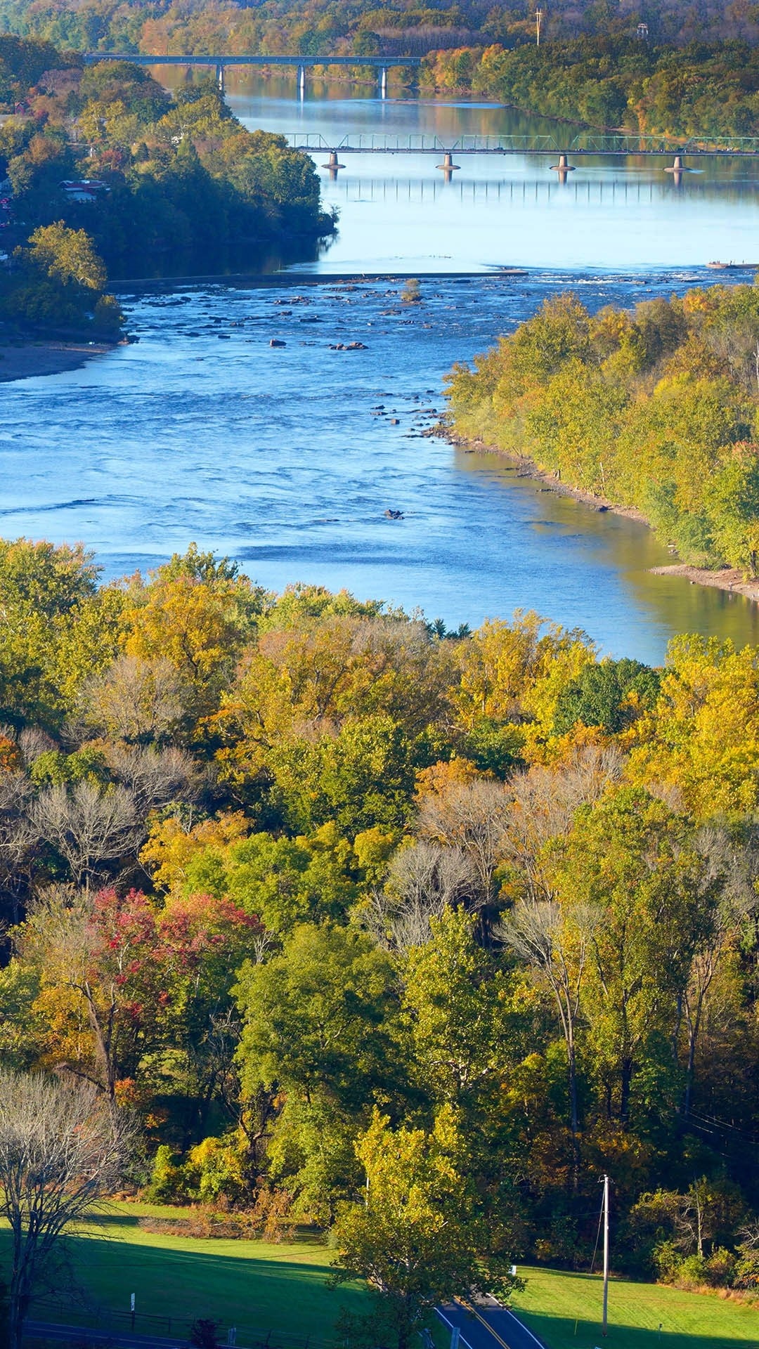 Delaware River view, Autumn foliage, East coast beauty, Windows 10 spotlight, 1080x1920 Full HD Phone