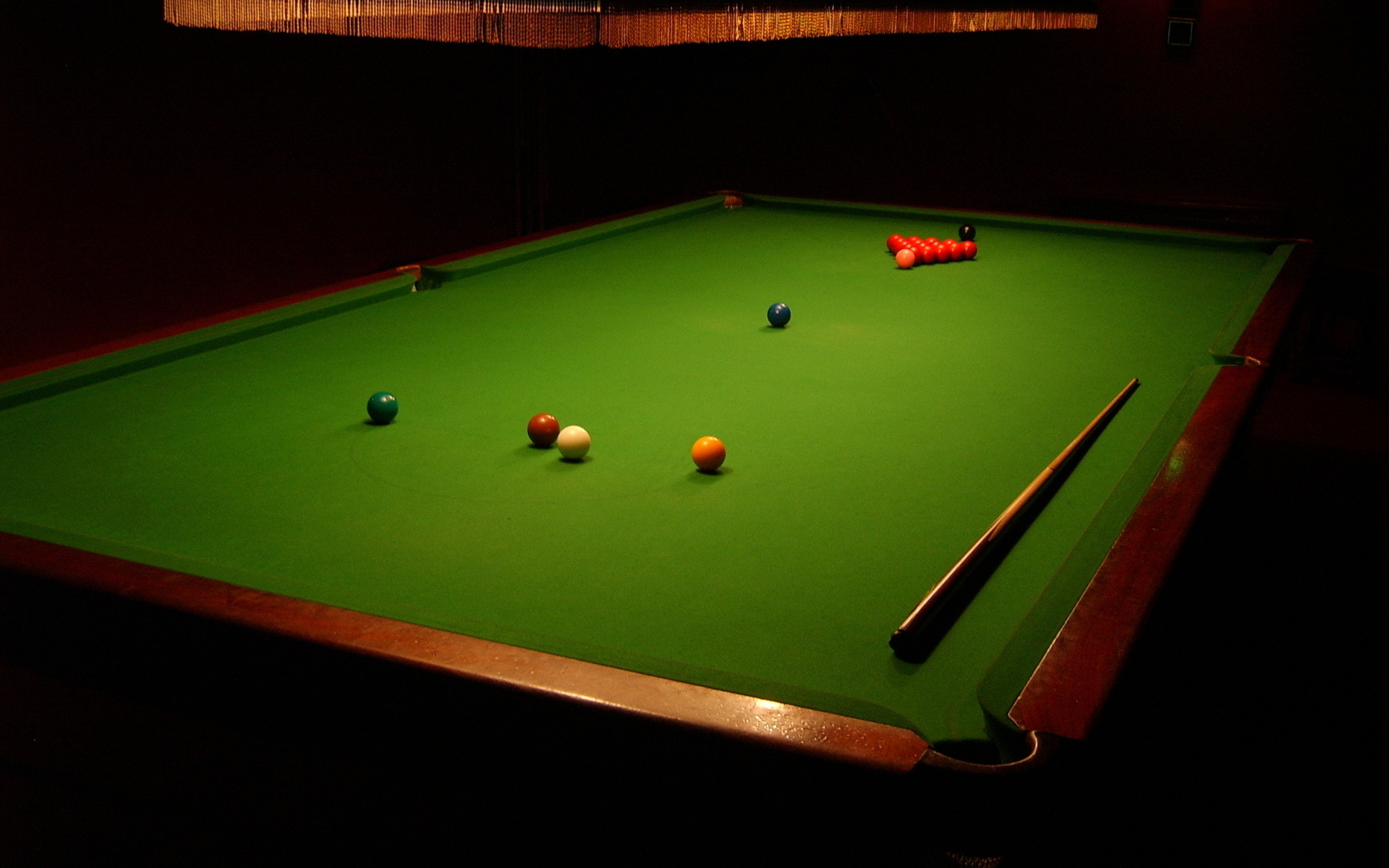 Snooker: A rectangular table covered with a green cloth called baize - equipment for a classic English cue sport. 1920x1200 HD Background.