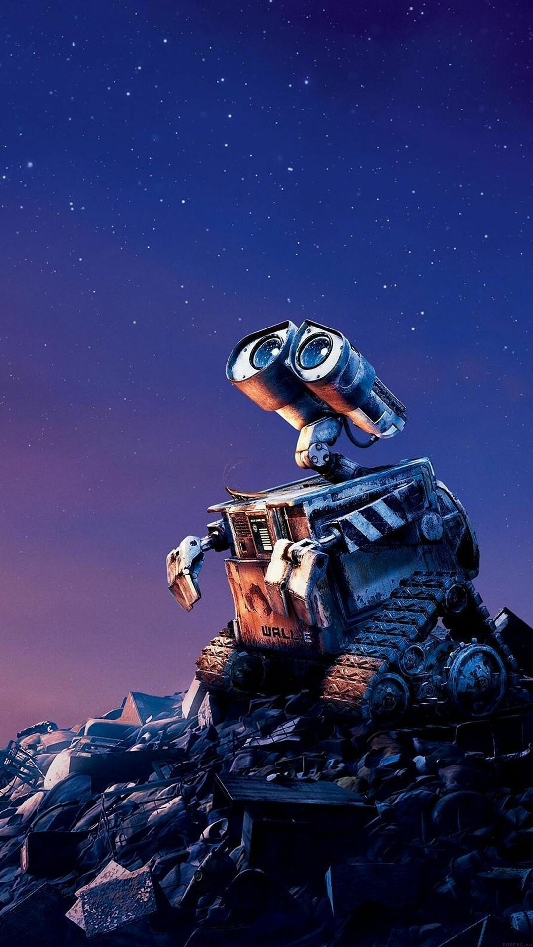 WALL·E: An eccentric little machine who is desperately lonely, Pixar Animation Studios. 1080x1920 Full HD Background.