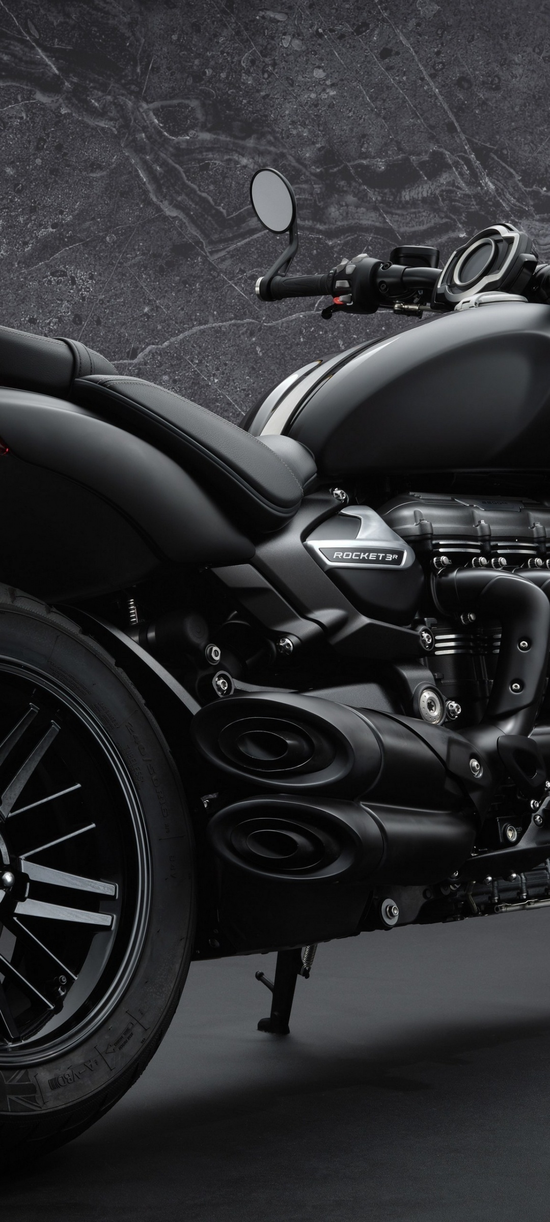Triumph Rocket III, Powerful cruiser, Black edition, Motorcycle wallpaper, 1080x2400 HD Phone