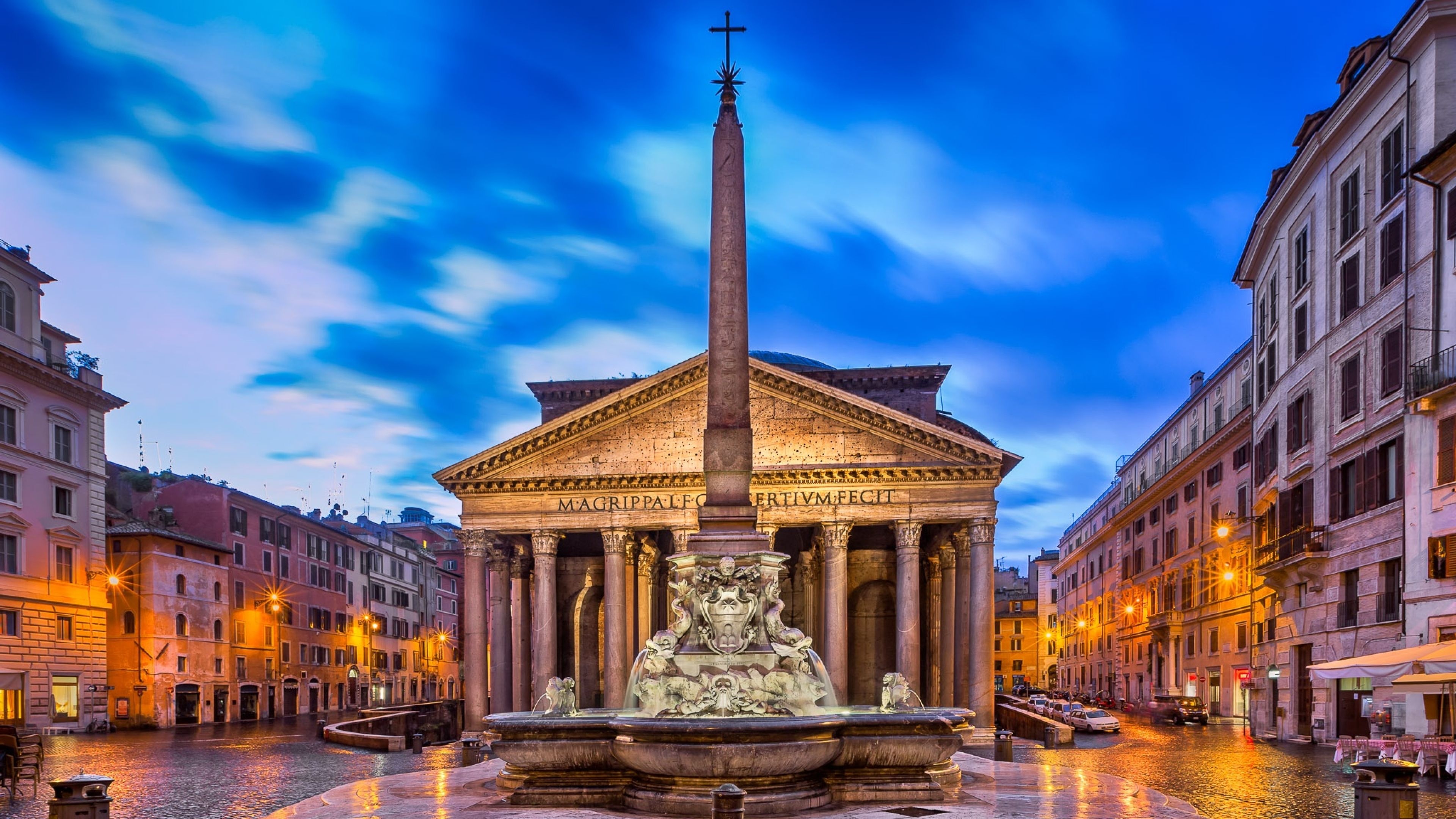 Rome: Pantheon, Facade, A former Roman temple. 3840x2160 4K Background.