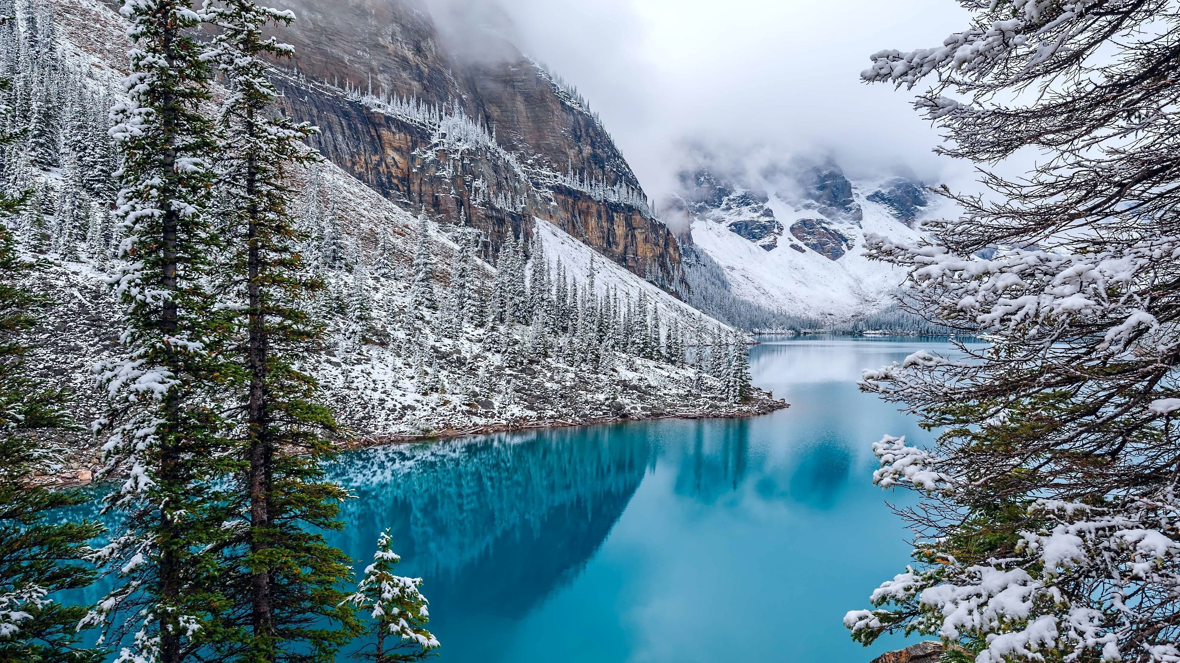 Moraine Lake, Winter mountains, Banff National Park, Alberta, 3840x2160 4K Desktop