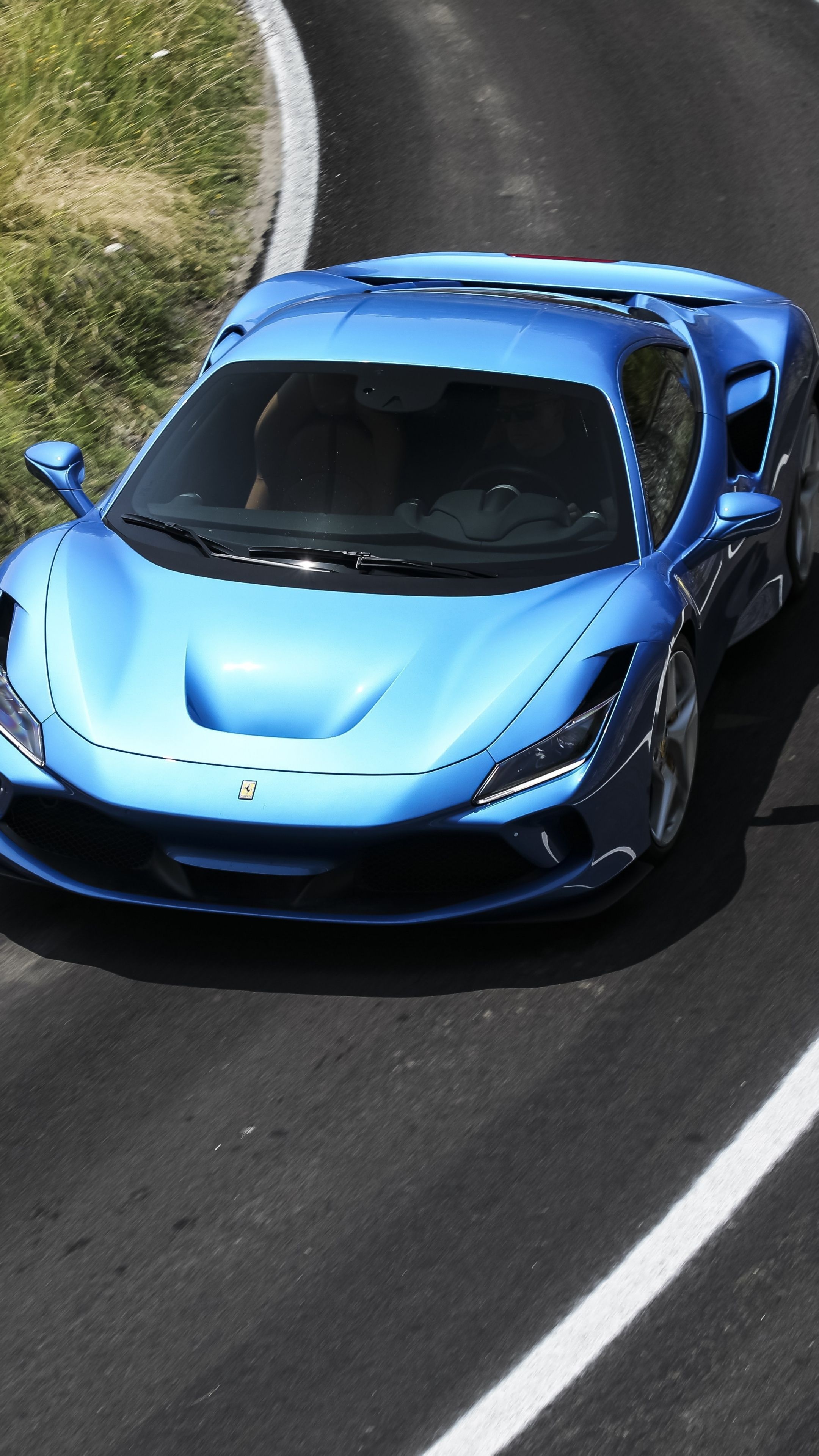 Ferrari F8, Blue sports car, On-road beauty, Stunning wallpaper, 2160x3840 4K Phone