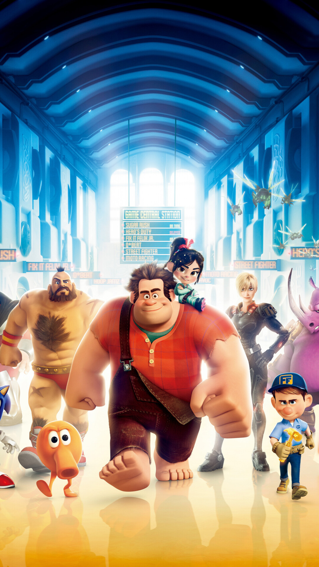 Wreck-It Ralph: Game-teamed animated movie directed by Rich Moore. 1080x1920 Full HD Wallpaper.