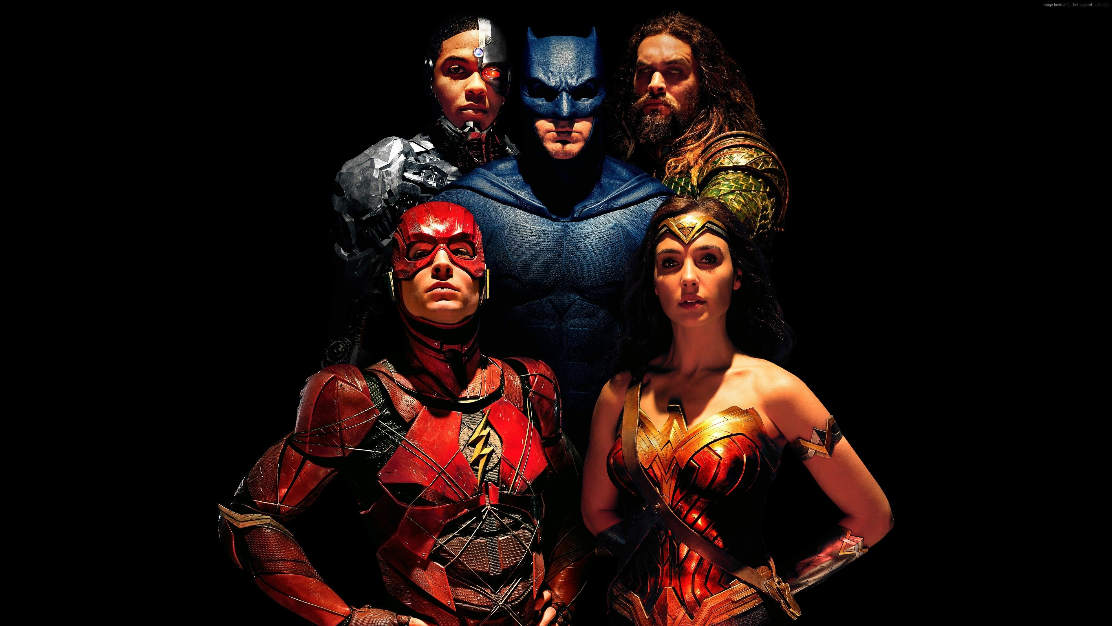 DC: Batman, Wonder Woman, Justice League, Flash, Aquaman, Cyborg. 3840x2160 4K Background.