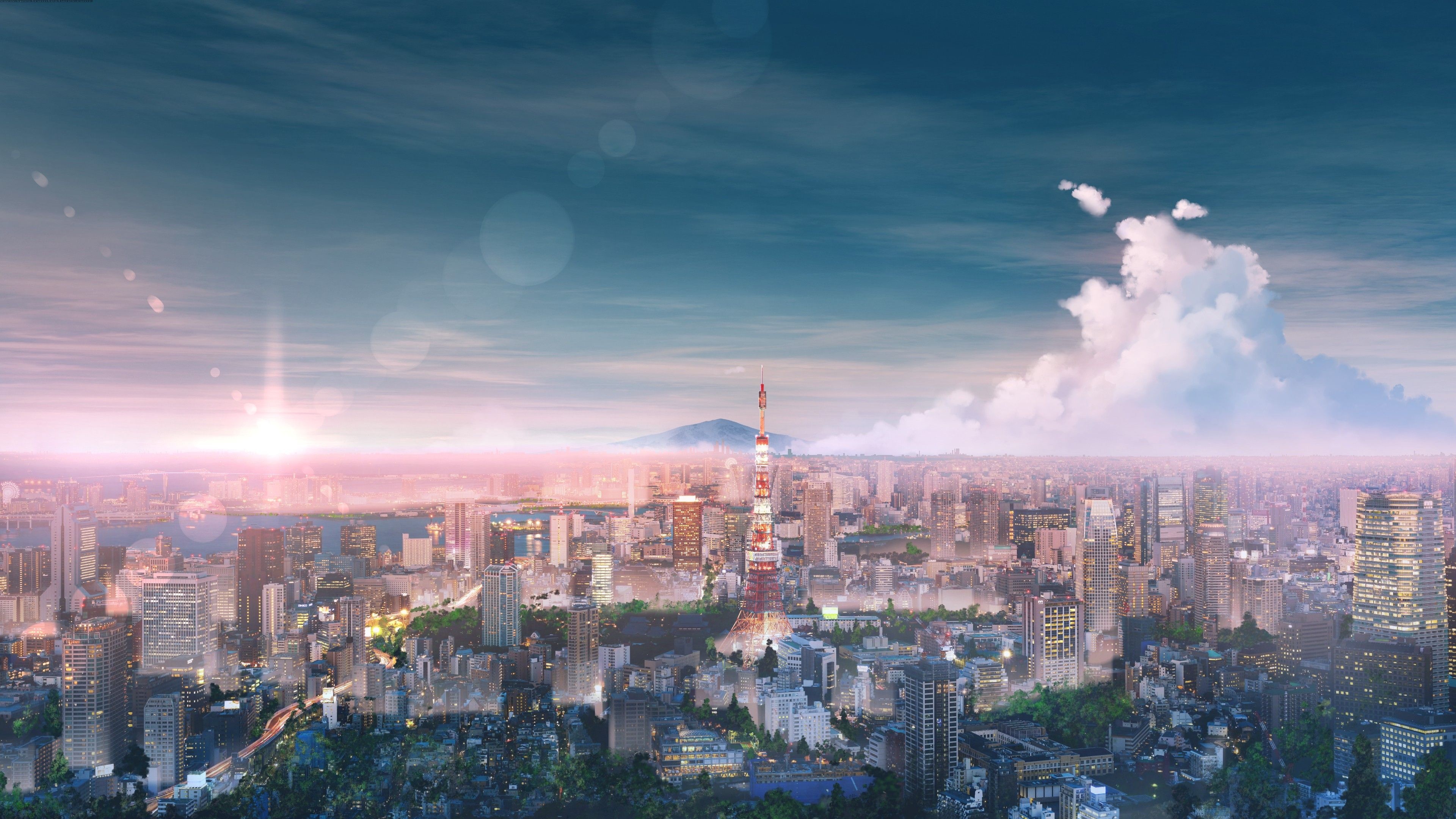 Tokyo cityscape, Anime art, City skyline, Digital artwork, 3840x2160 4K Desktop