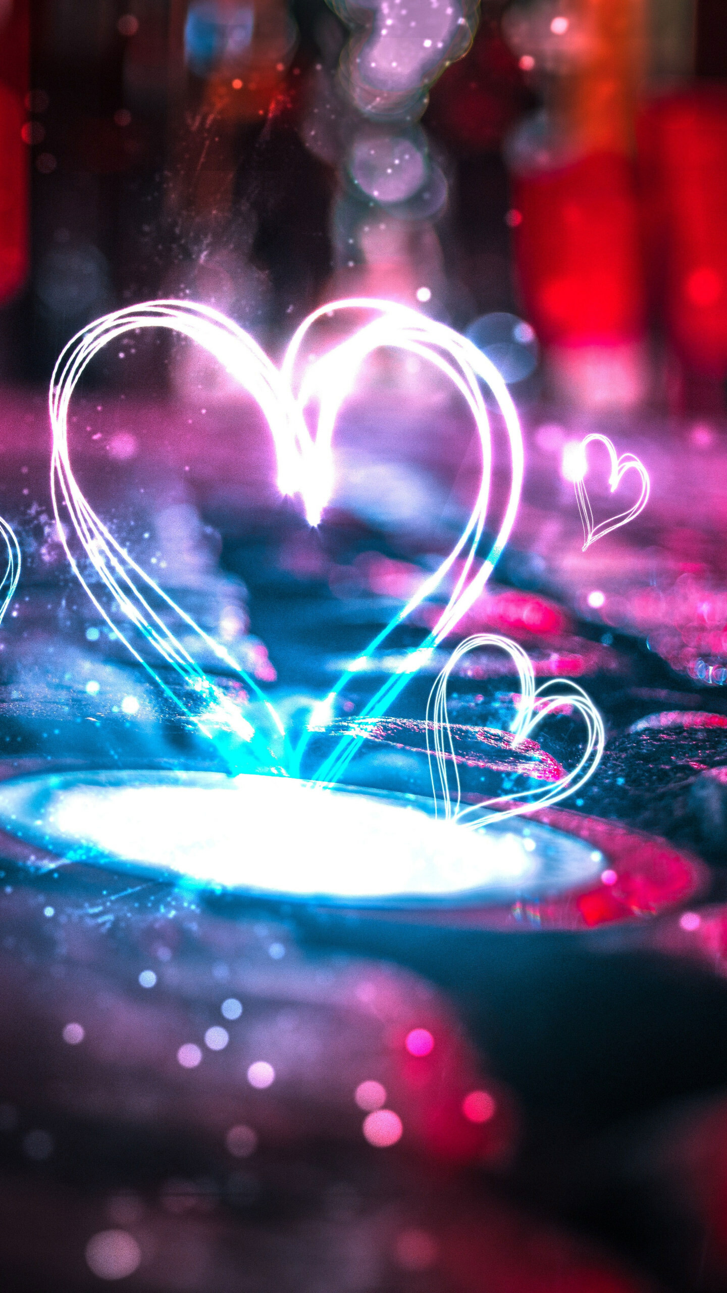 Heart: Love, Neon lights, Visual effect lighting. 1440x2560 HD Wallpaper.