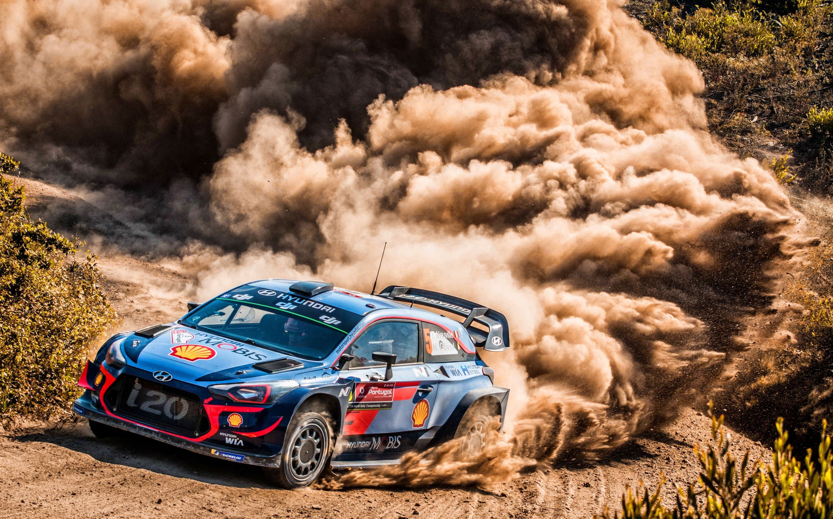 Dust-churning sport cars, Skidding maneuvers, Hyundai racing glory, WRC excitement, 3200x2000 HD Desktop