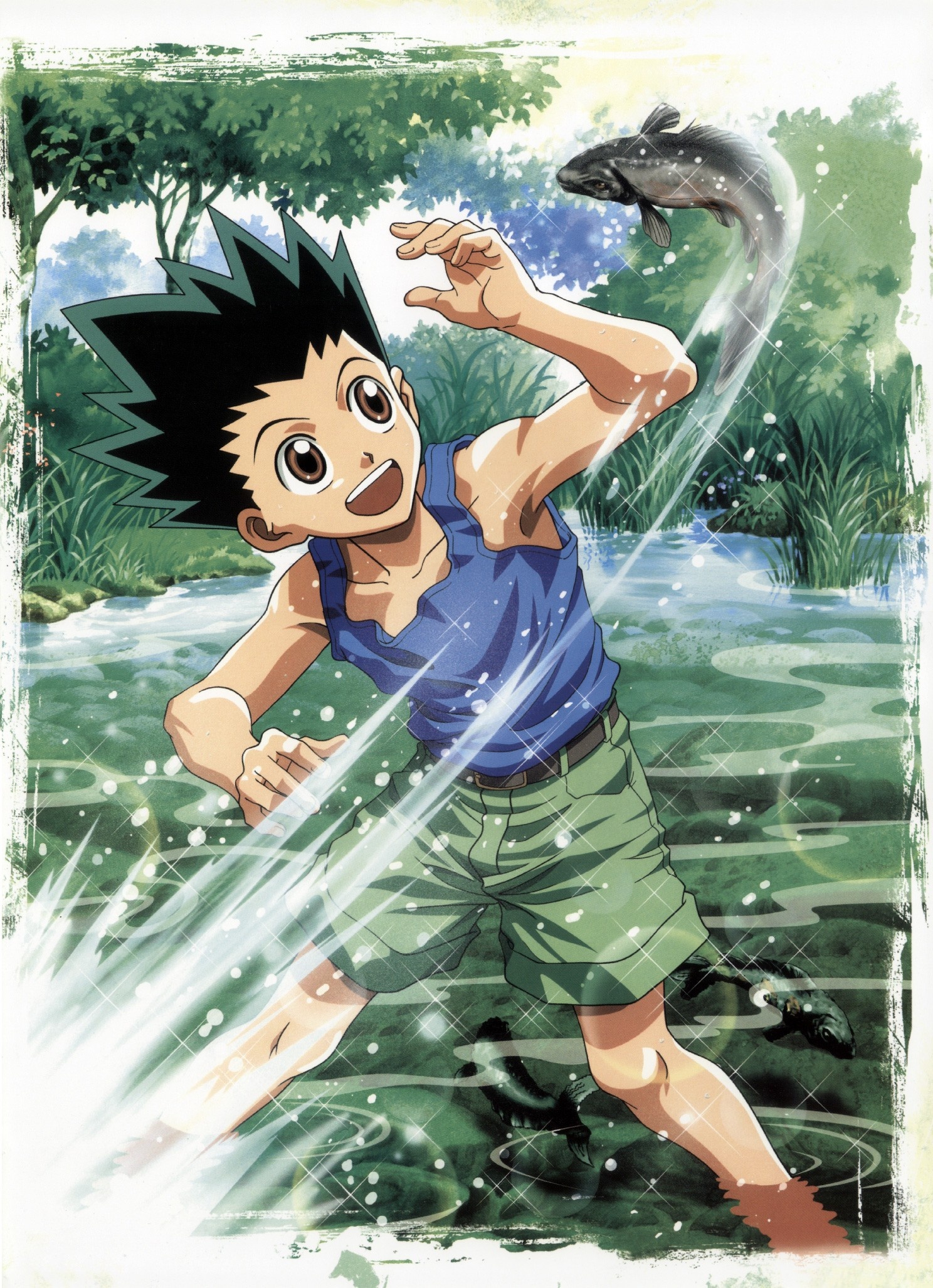 Gon Freecss: Hunter x Hunter, Anime character wearing green shorts, An athletic, rustic, and friendly boy. 1490x2060 HD Wallpaper.