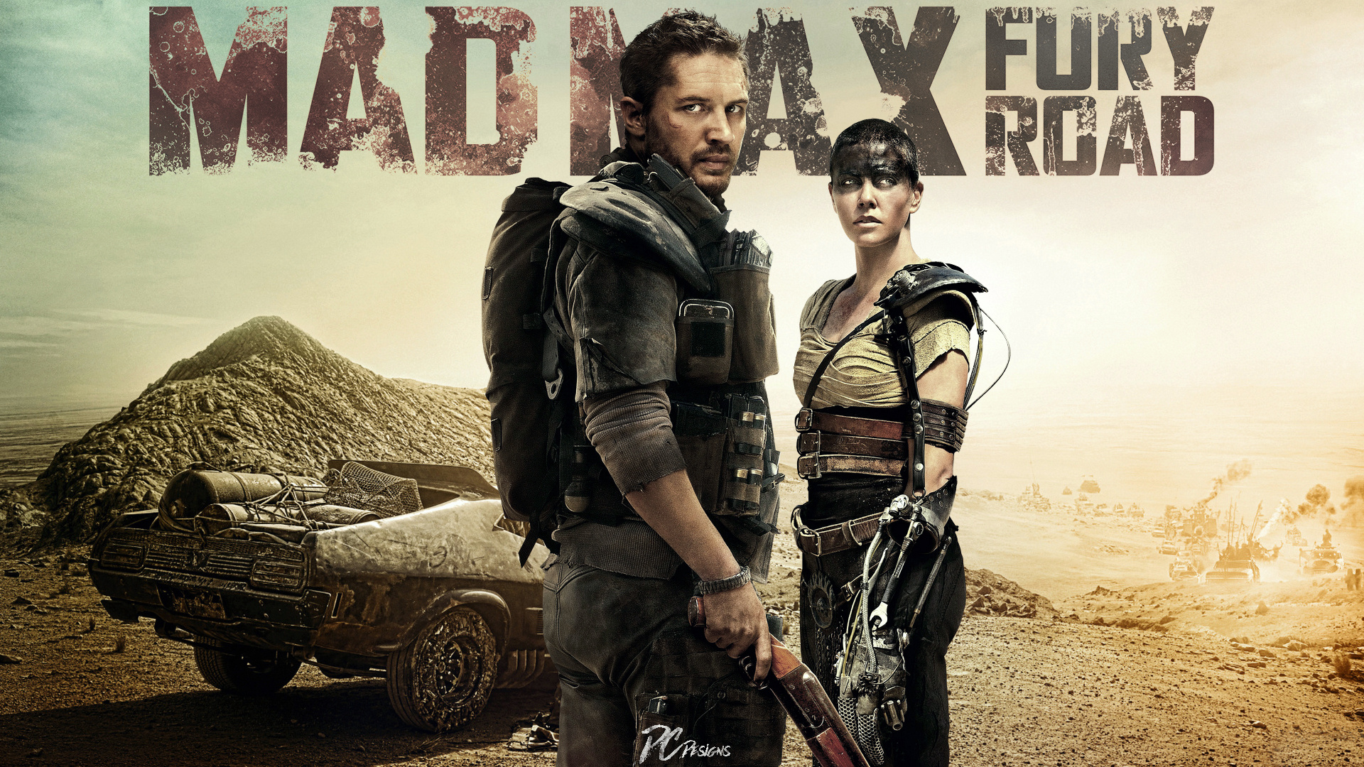 Mad Max: Fury Road: The movie starring Tom Hardy, Charlize Theron and Nicholas Hoult. 1920x1080 Full HD Background.