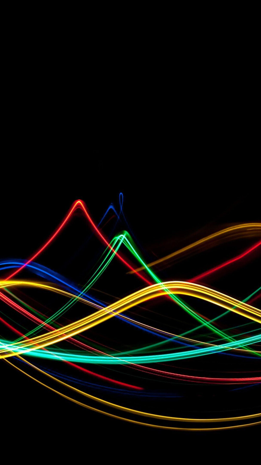 Glow in the Dark: Visual effect lighting, Neon lines and waves, Abstract. 1080x1920 Full HD Background.